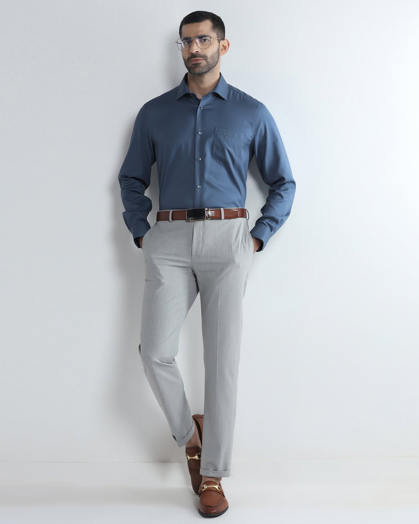 Blue Non Iron Textured Shirt - Erik