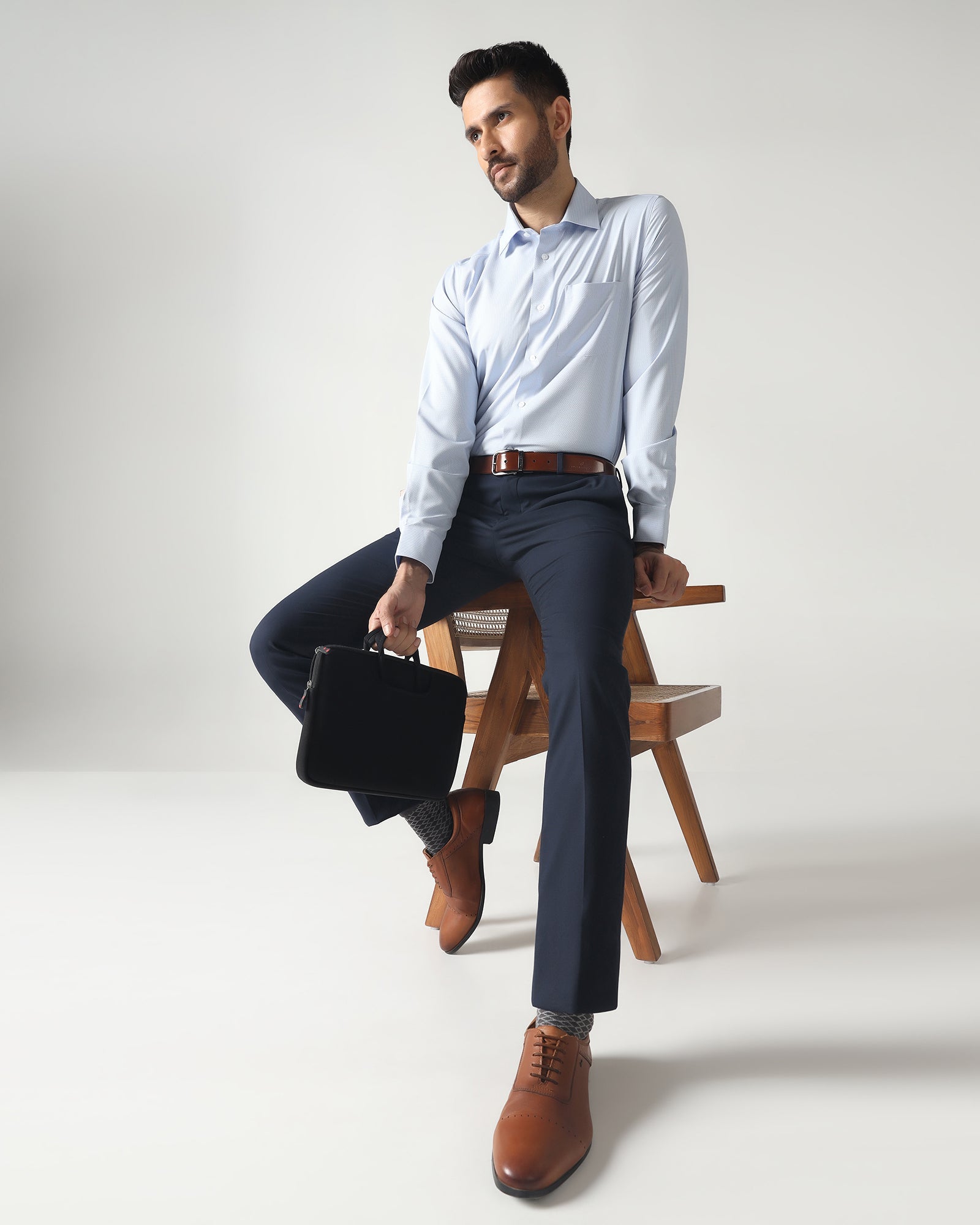 Blue Non Iron Textured Shirt - Russel