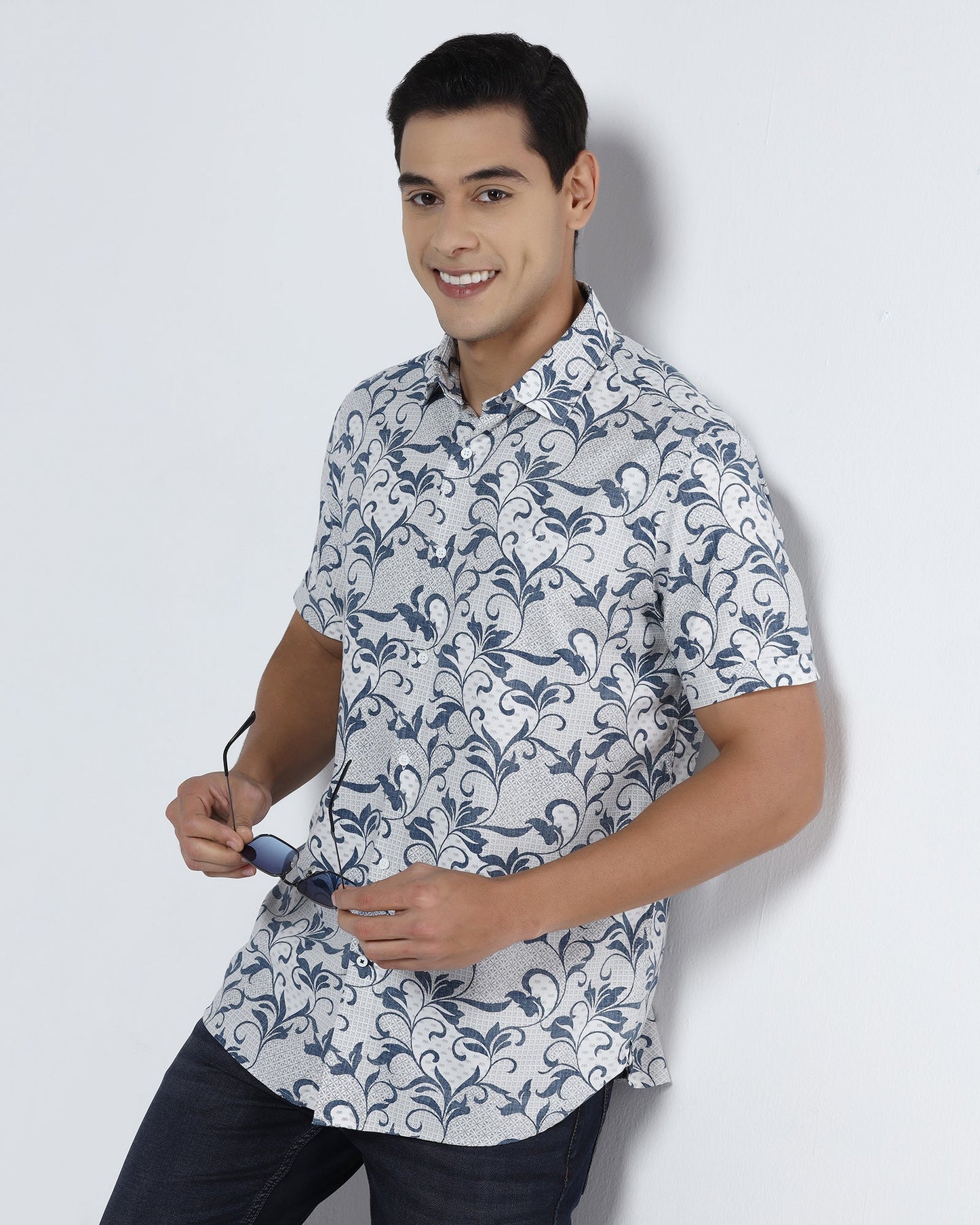 Blue Half Sleeve Printed Shirt - Lenard
