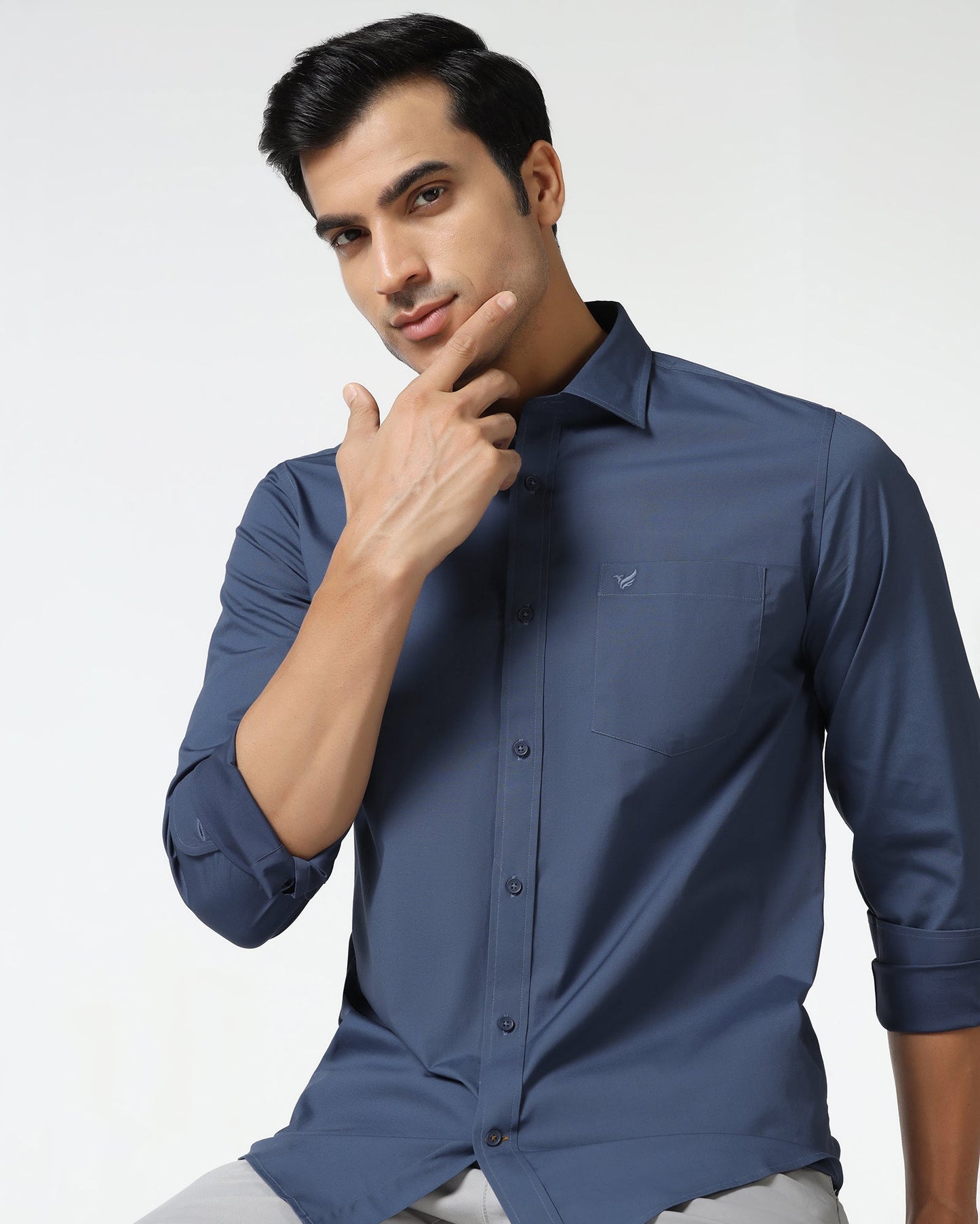 Blue Solid Shirt - Lujo