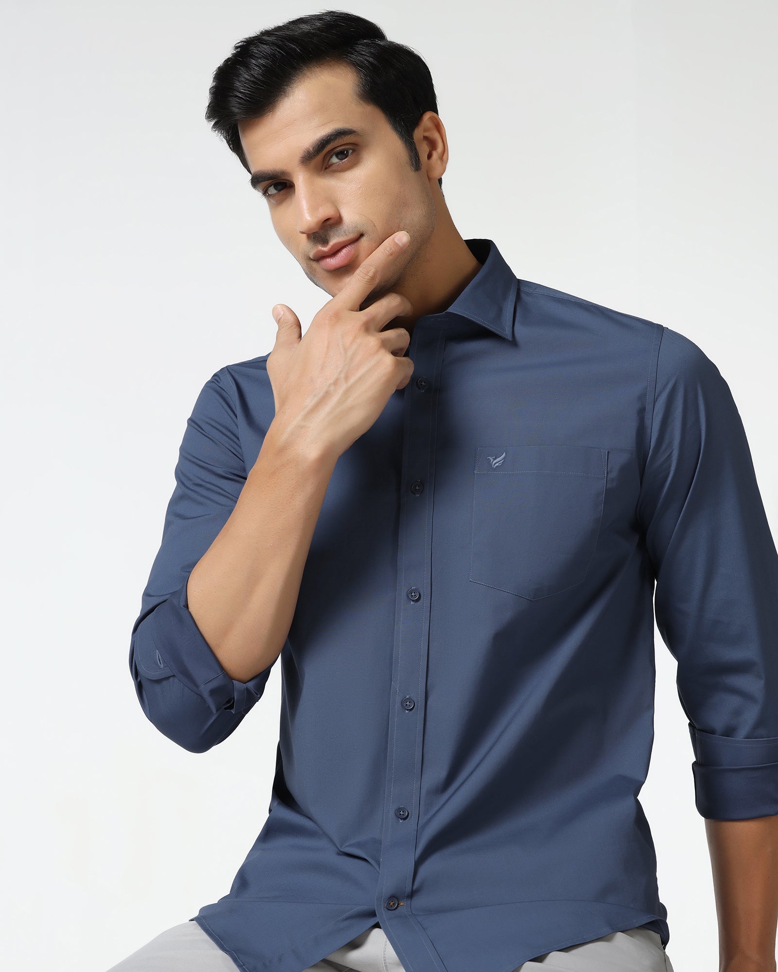 Blue Solid Shirt - Lujo