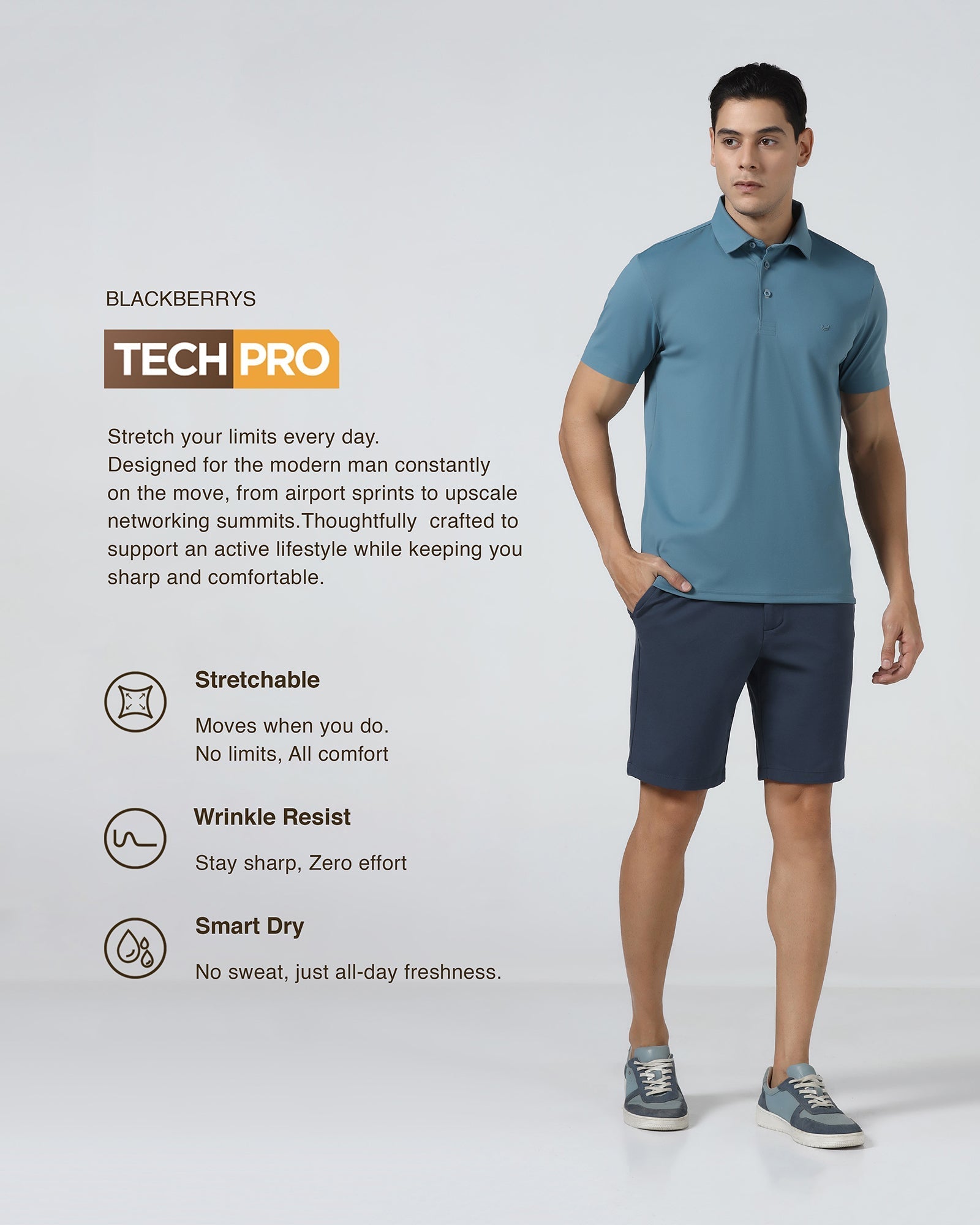 Blue TechPro Solid Shorts - Serry