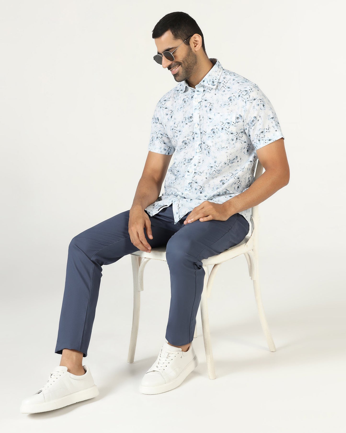 Blue Textured Khakis - Karis