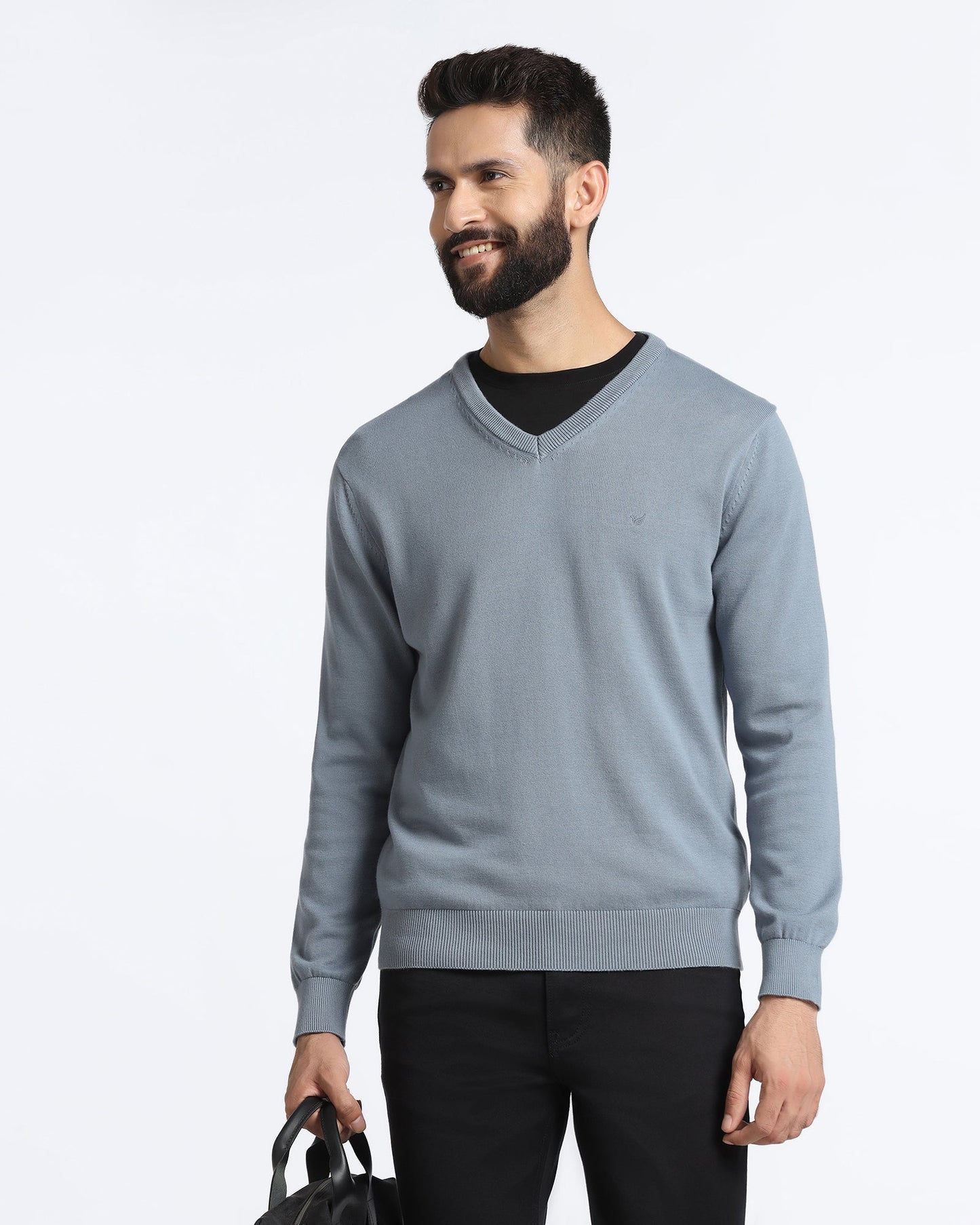 Blue V-Neck Solid Sweatshirt - Vneckter