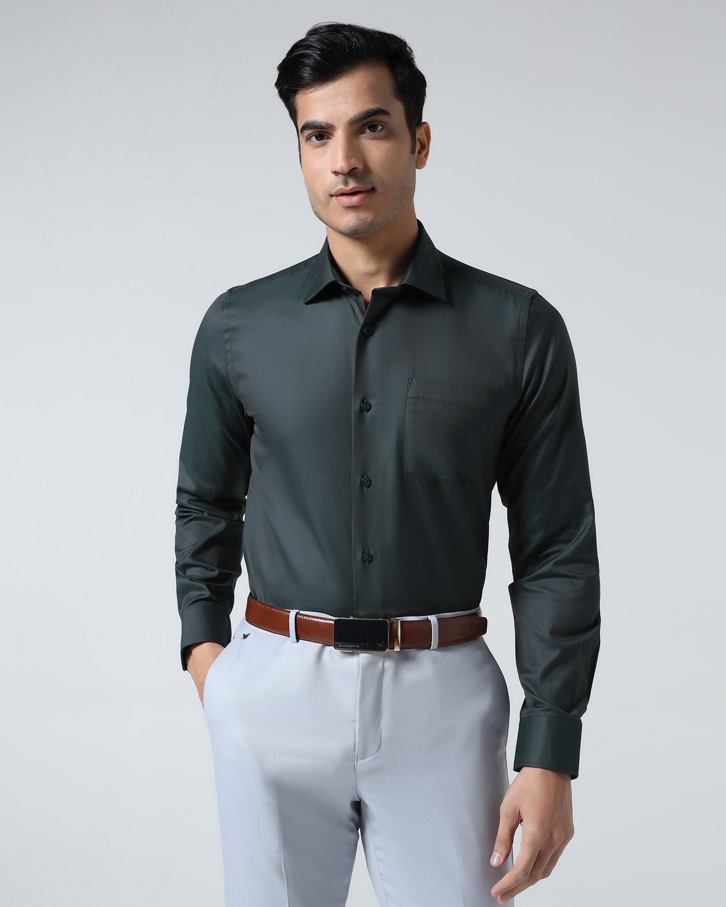Bottle Green Textured Shirt - Magnus