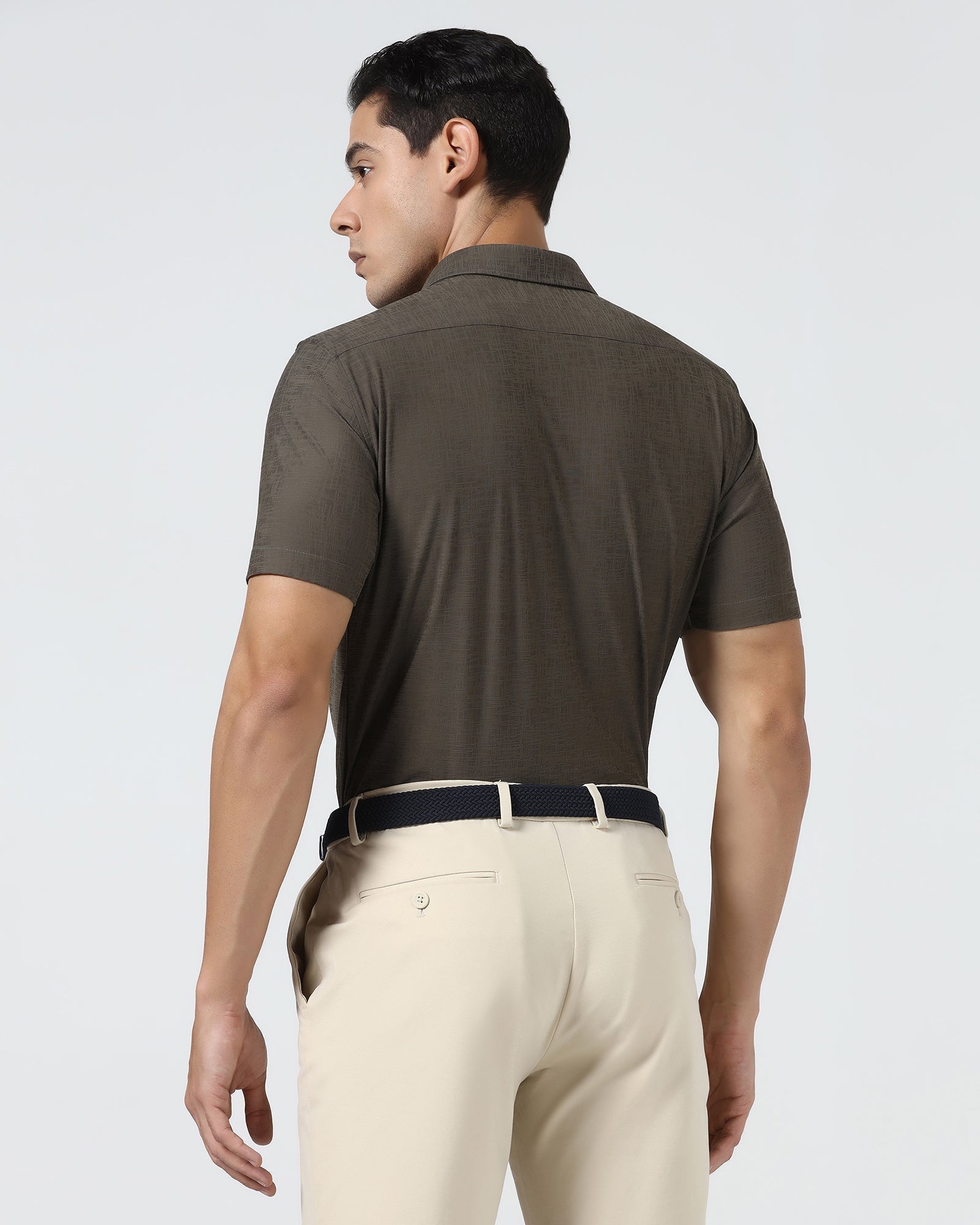 Brown Half Sleeve TechPro Jacquard Shirt - Cruise