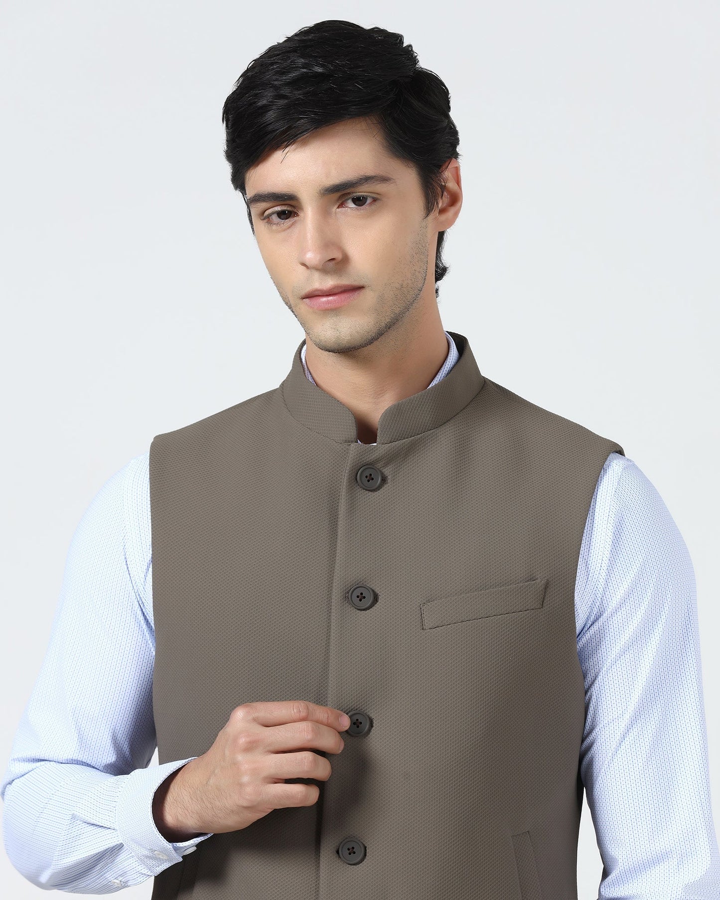 Brown Bandhgala TechPro Textured Waistcoat - Marcelo