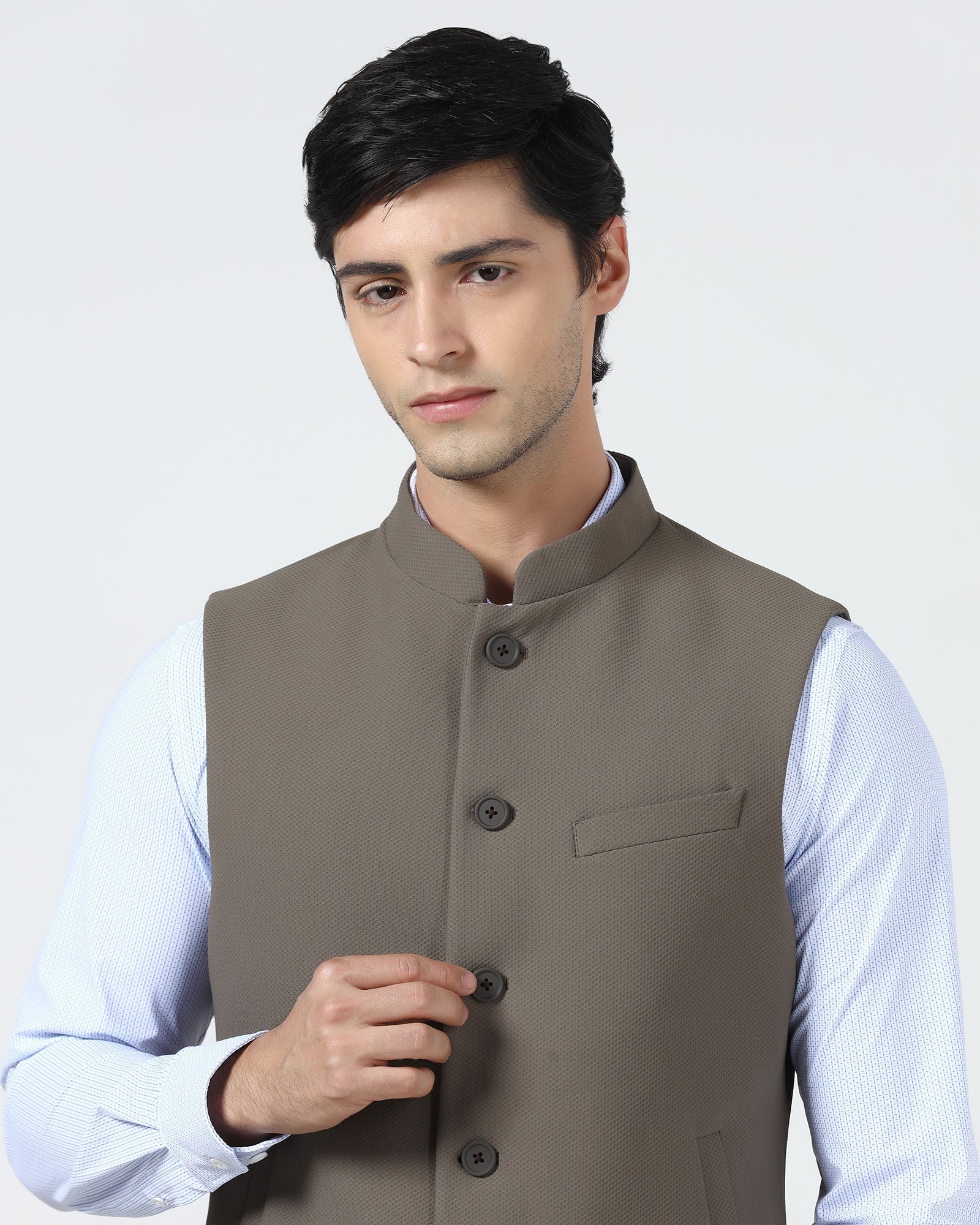 Brown Bandhgala TechPro Textured Waistcoat - Marcelo