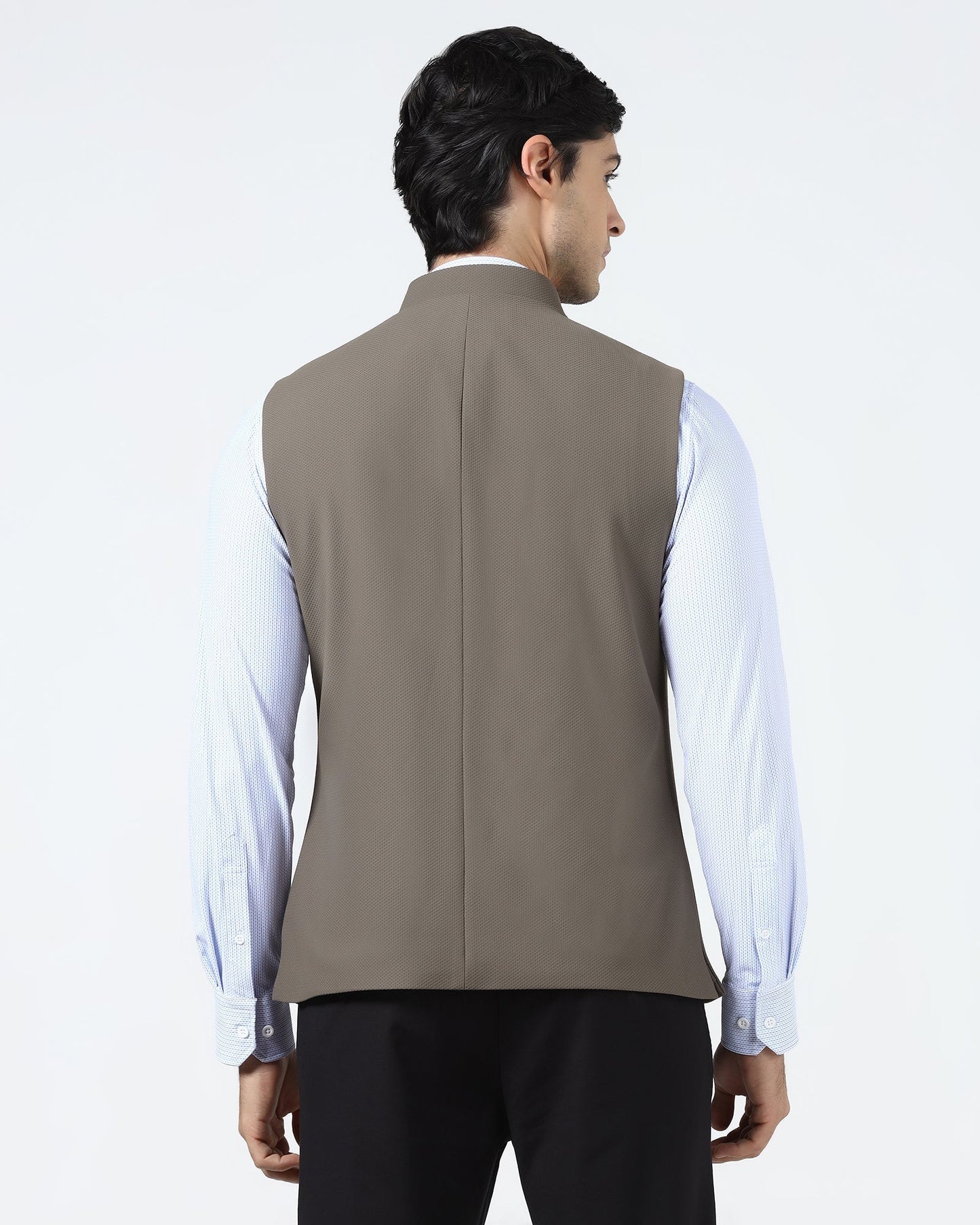 Brown Bandhgala TechPro Textured Waistcoat - Marcelo
