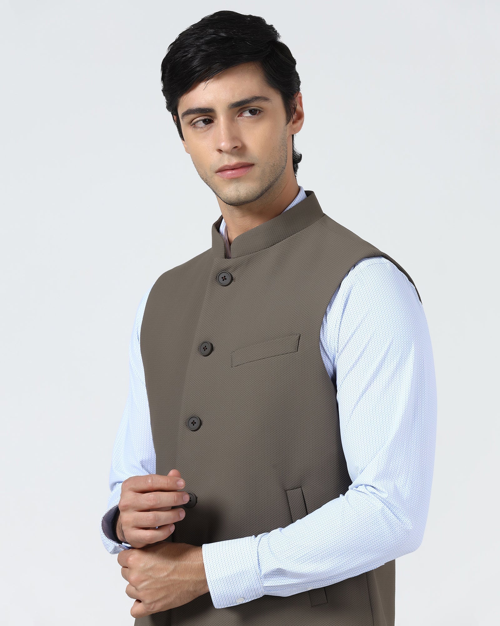 Brown Bandhgala TechPro Textured Waistcoat - Marcelo