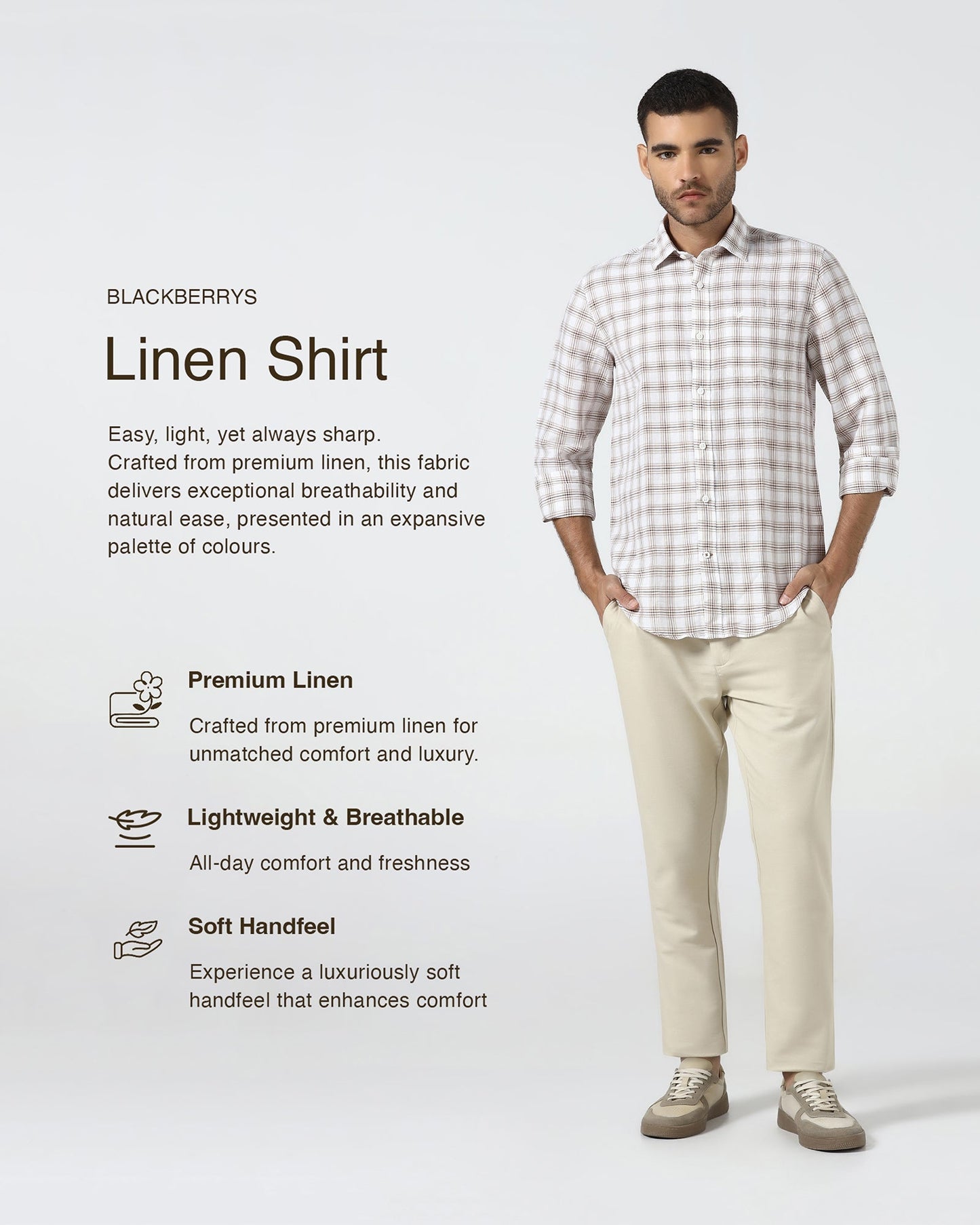 Brown Linen Check Shirt - Dravo