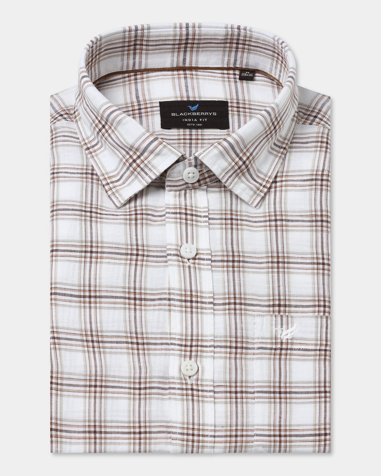 Brown Linen Check Shirt - Dravo