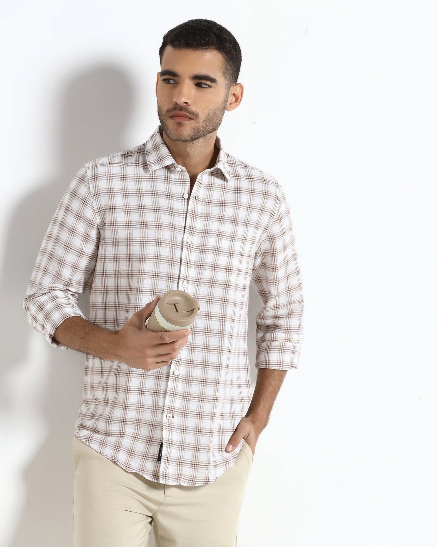 Brown Linen Check Shirt - Dravo
