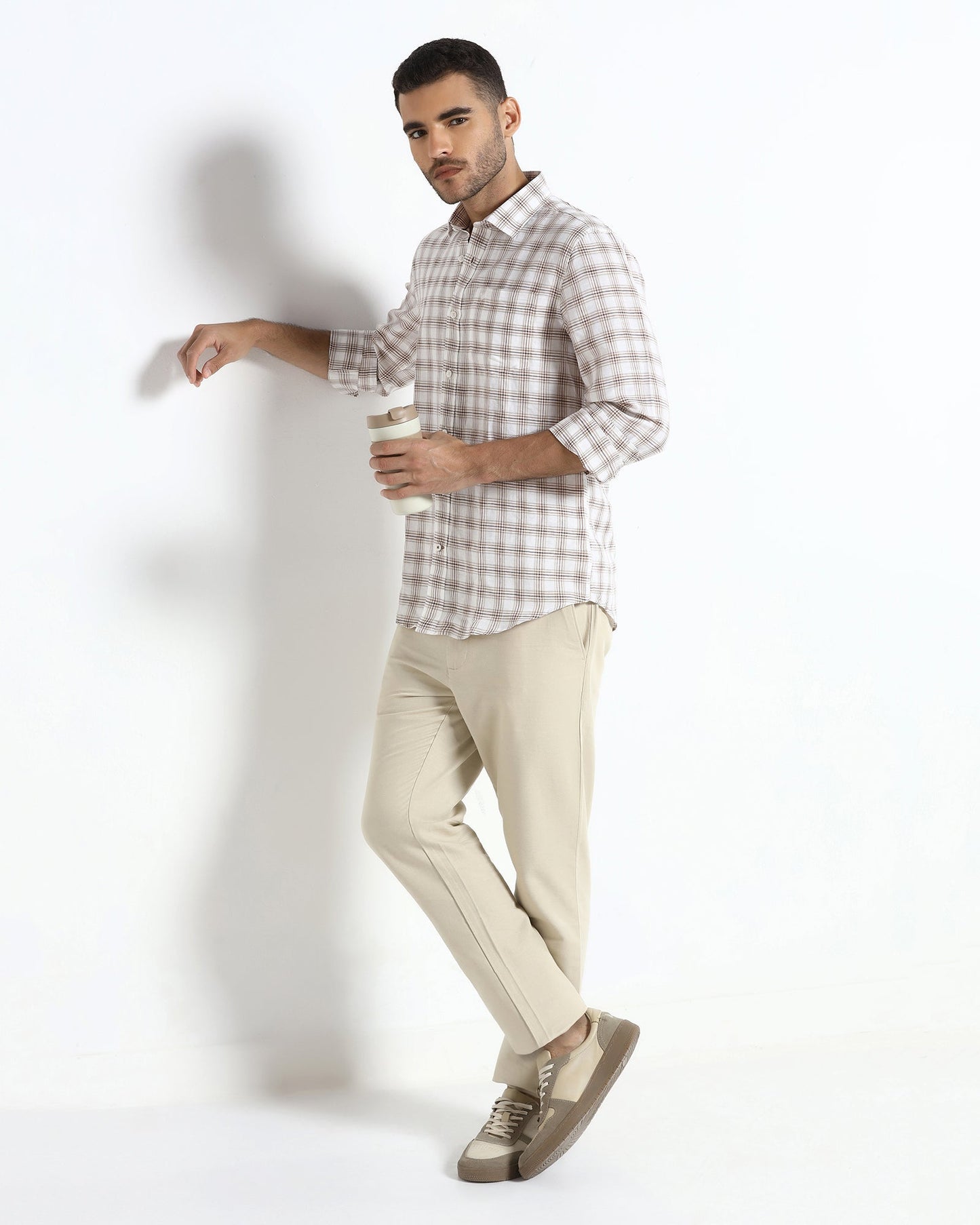 Brown Linen Check Shirt - Dravo