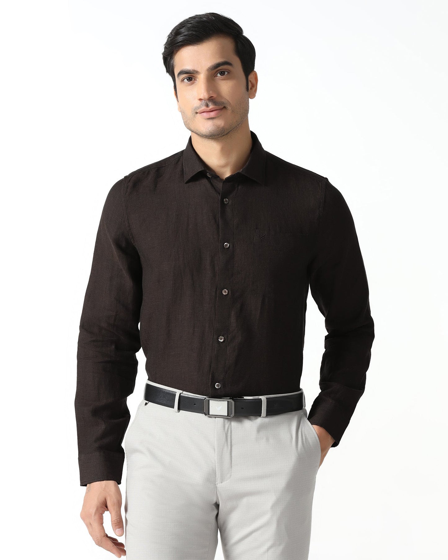Brown Linen Solid Shirt - Bayek
