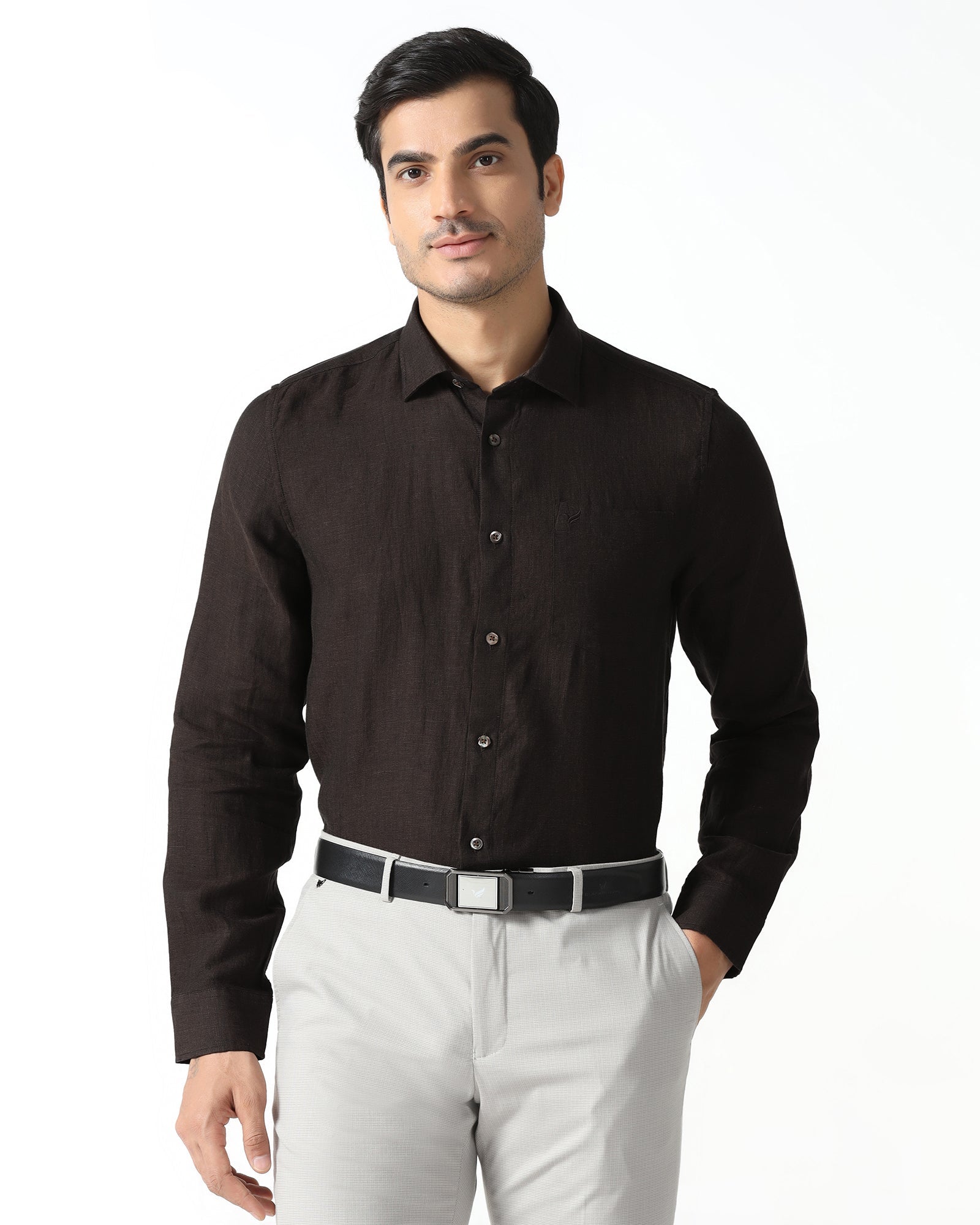 Brown Linen Solid Shirt - Bayek