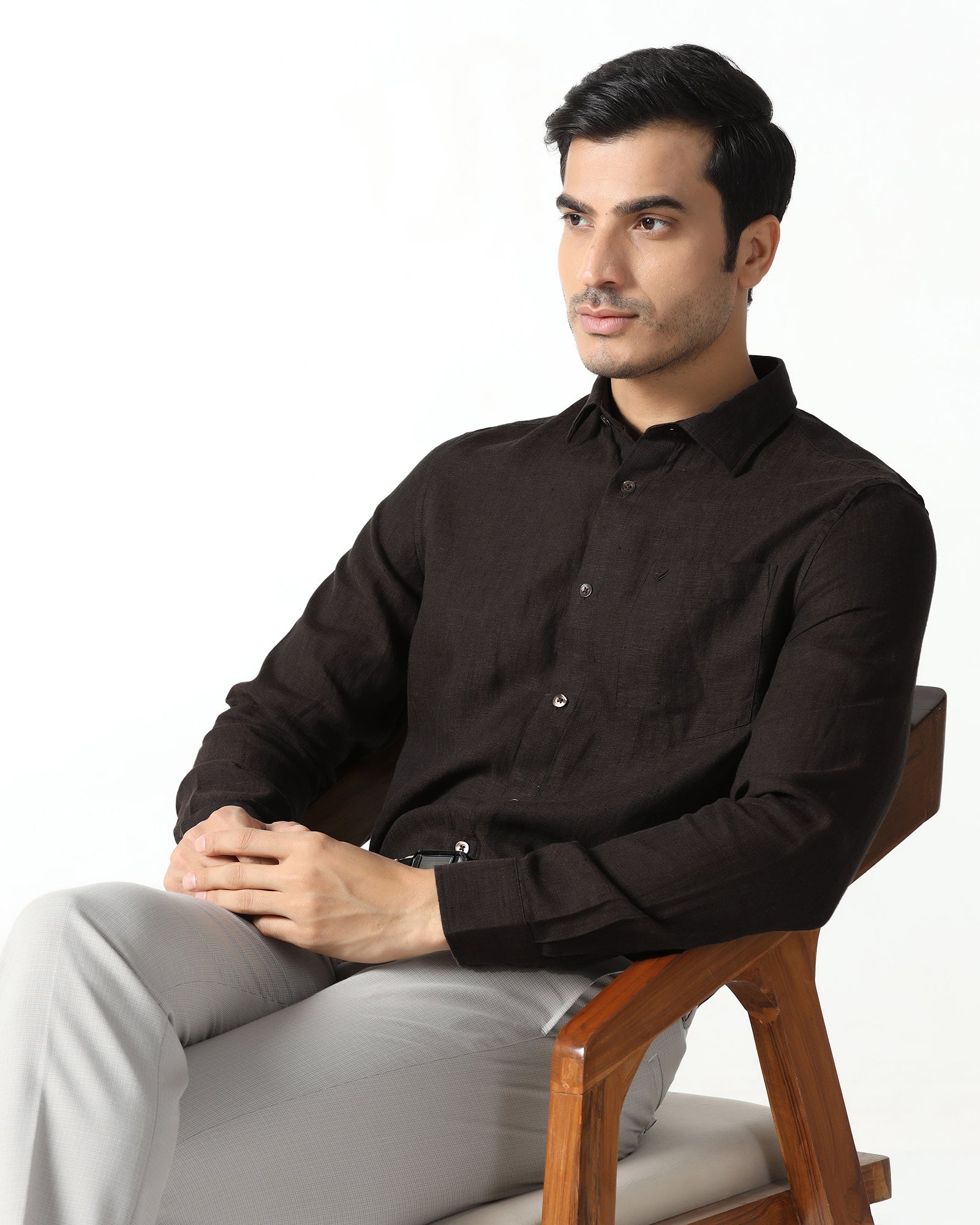 Brown Linen Solid Shirt - Bayek