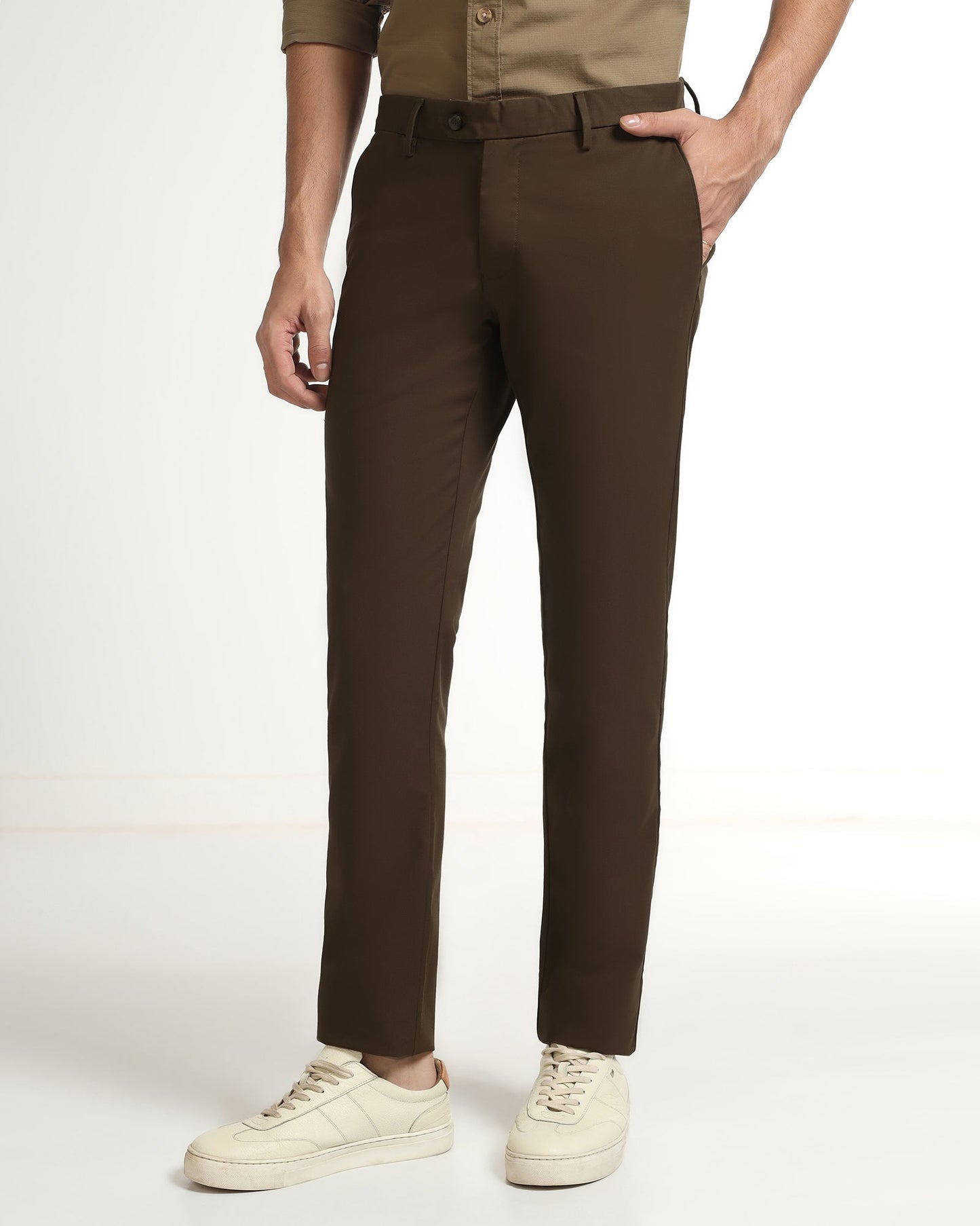 Brown Unwrinkle Solid Khakis - Tigris