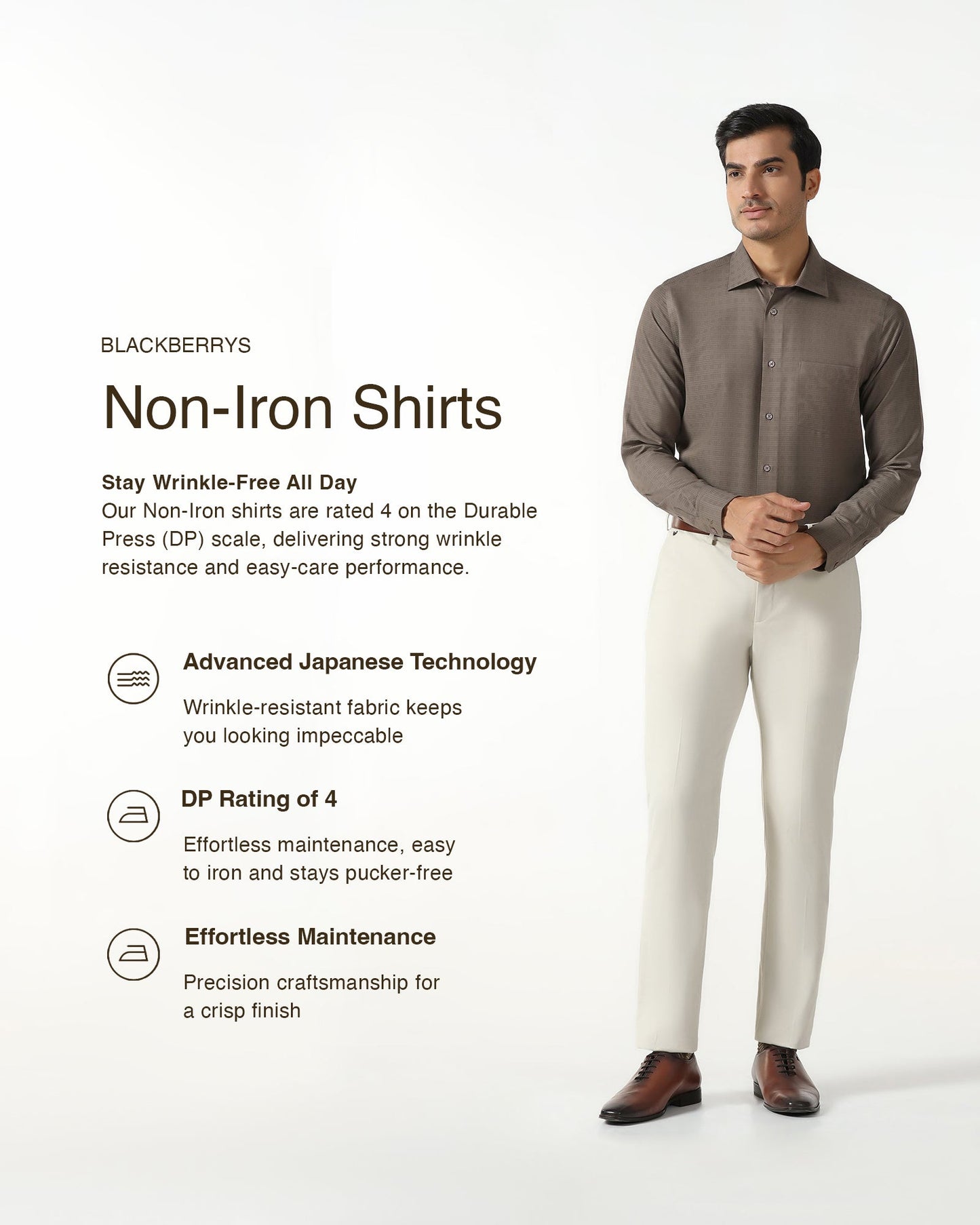 Brown Non Iron Textured Shirt - Reform