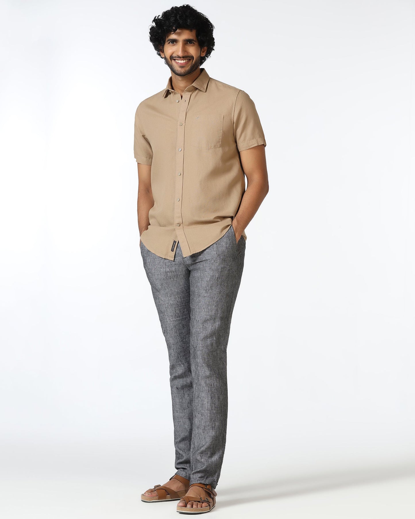 Brown Half Sleeve Solid Shirt - Axar