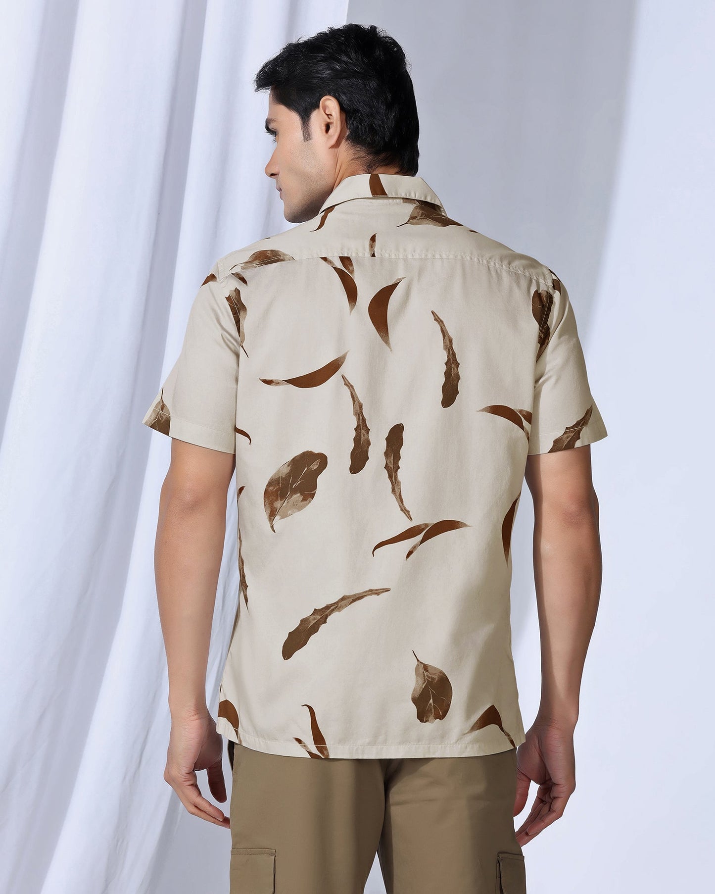 Casual Half Sleeve Beige Printed Shirt - Rowen