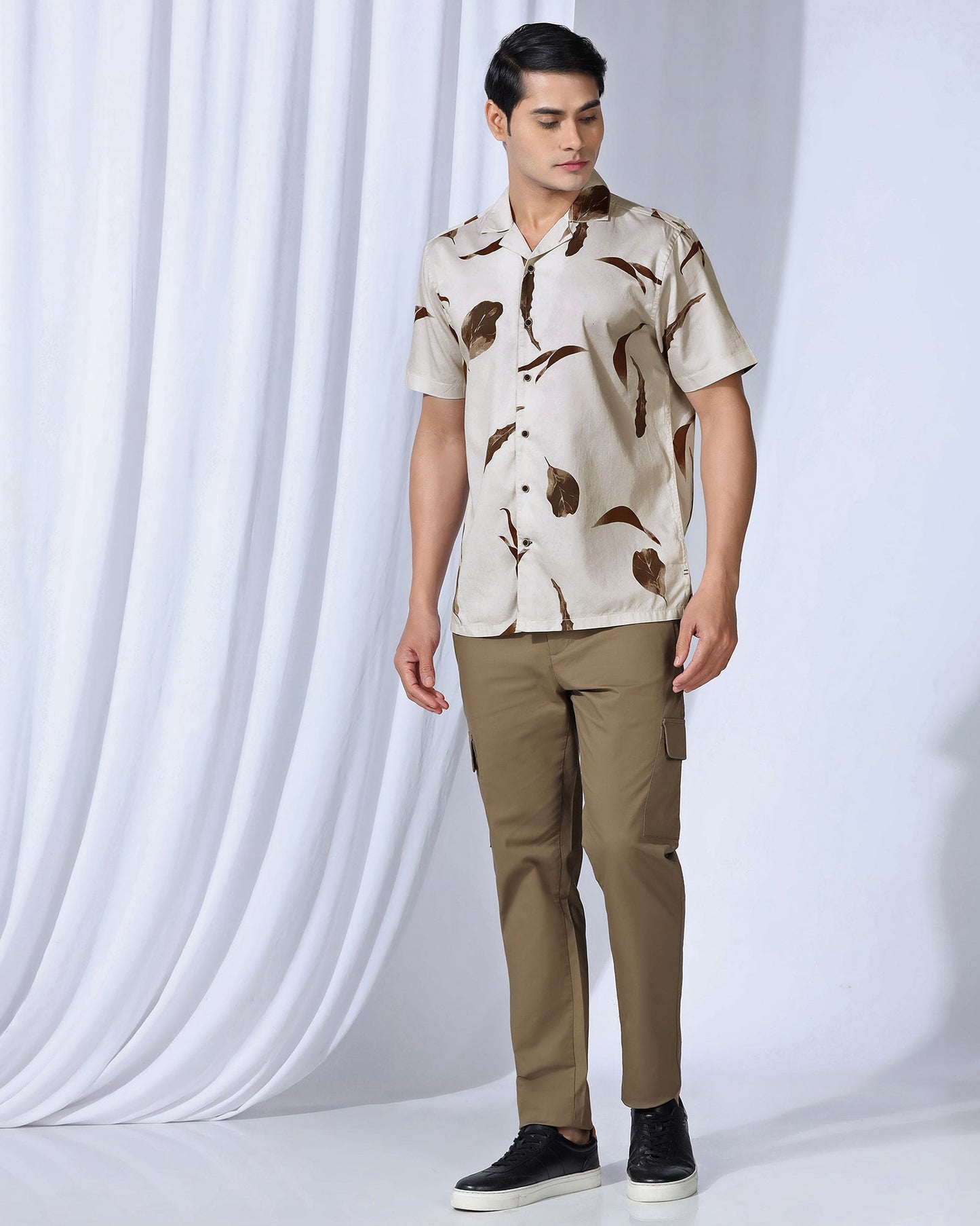 Casual Half Sleeve Beige Printed Shirt - Rowen