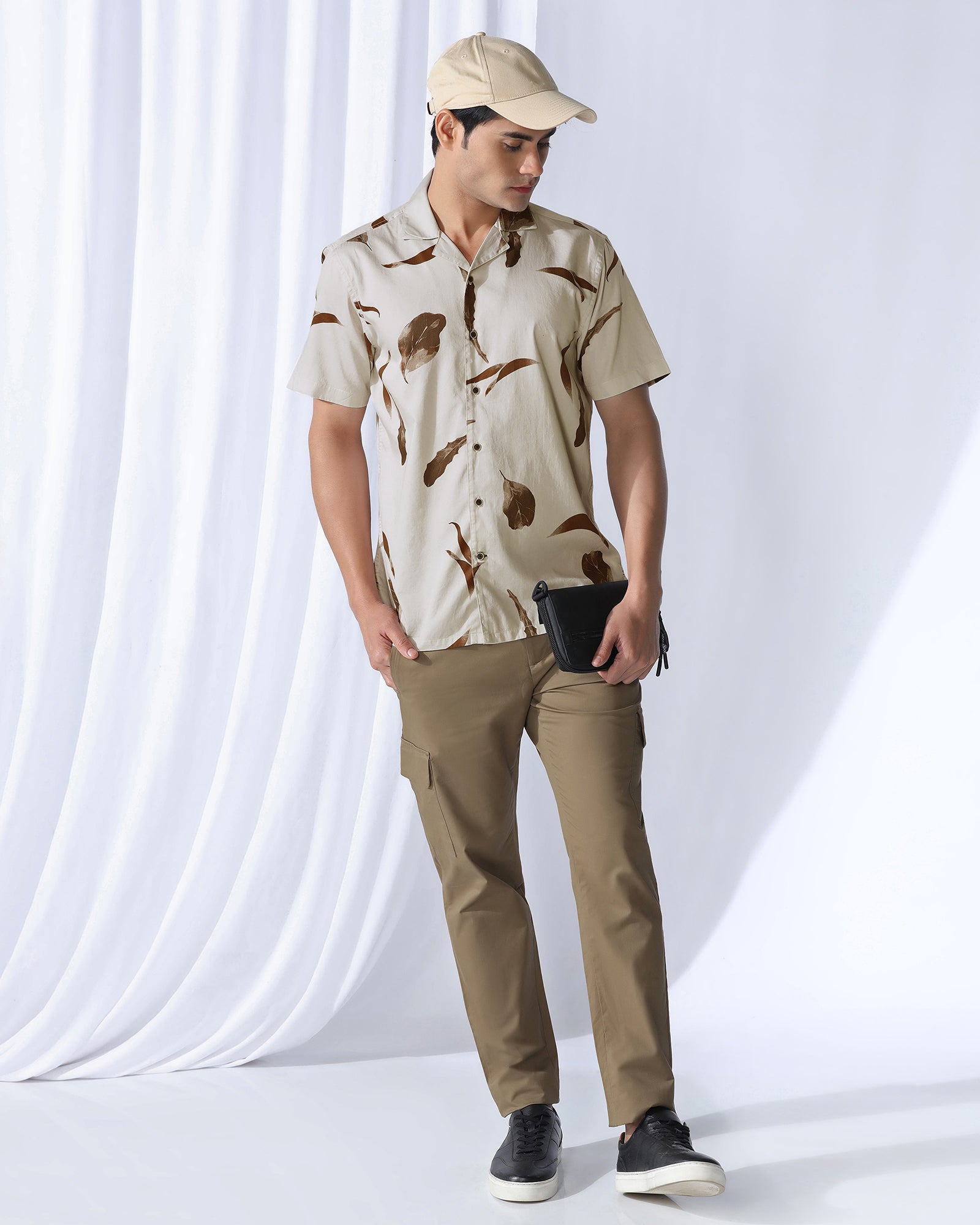 Casual Half Sleeve Beige Printed Shirt - Rowen