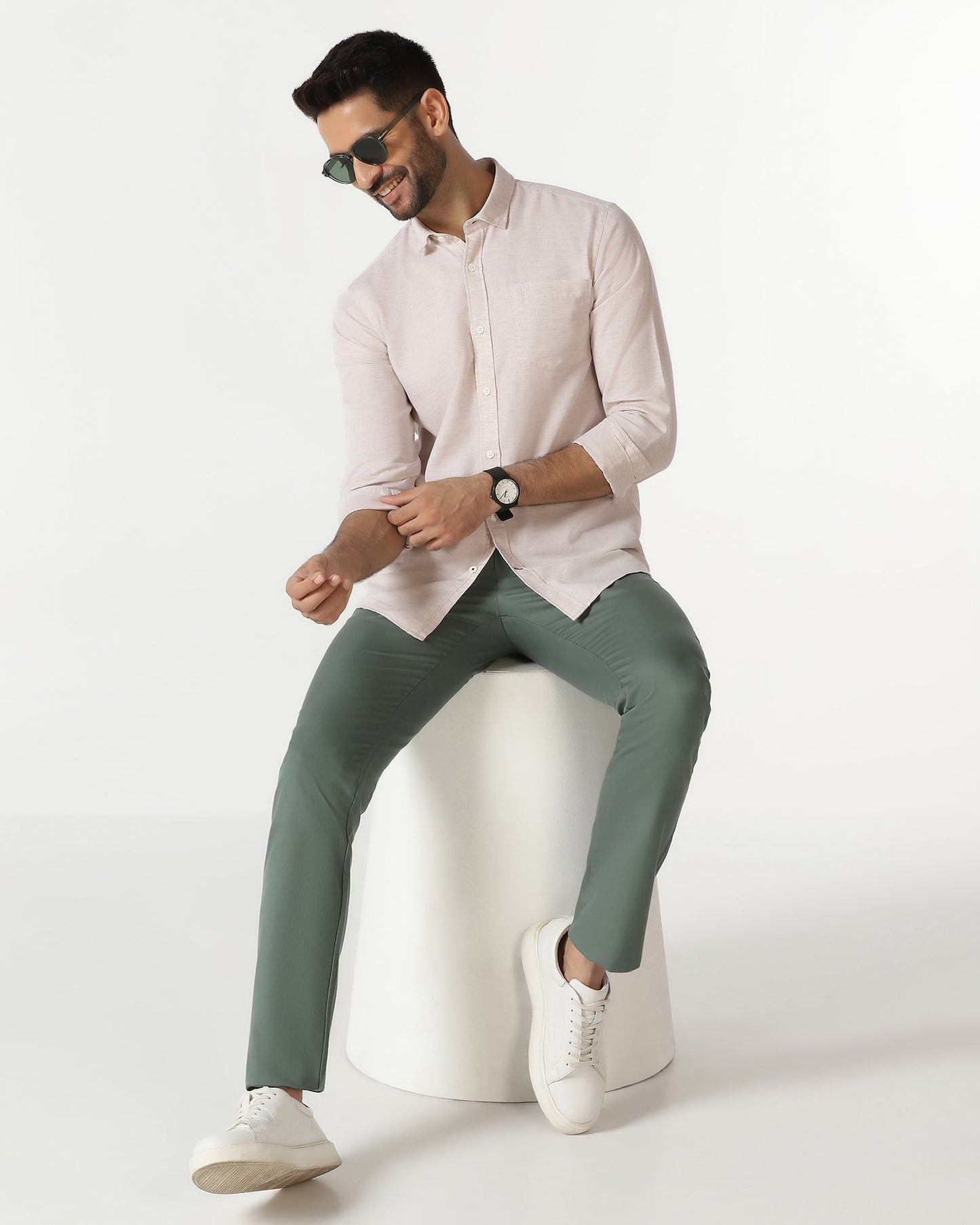 Casual Beige Solid Shirt - Josko