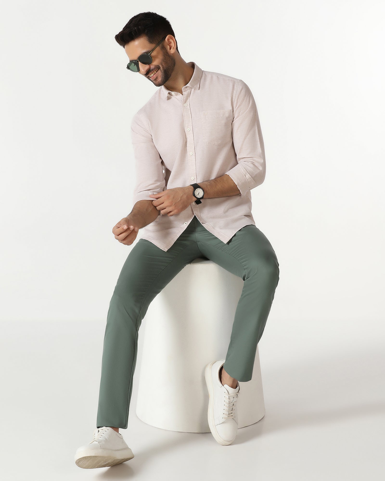 Casual Beige Solid Shirt - Josko