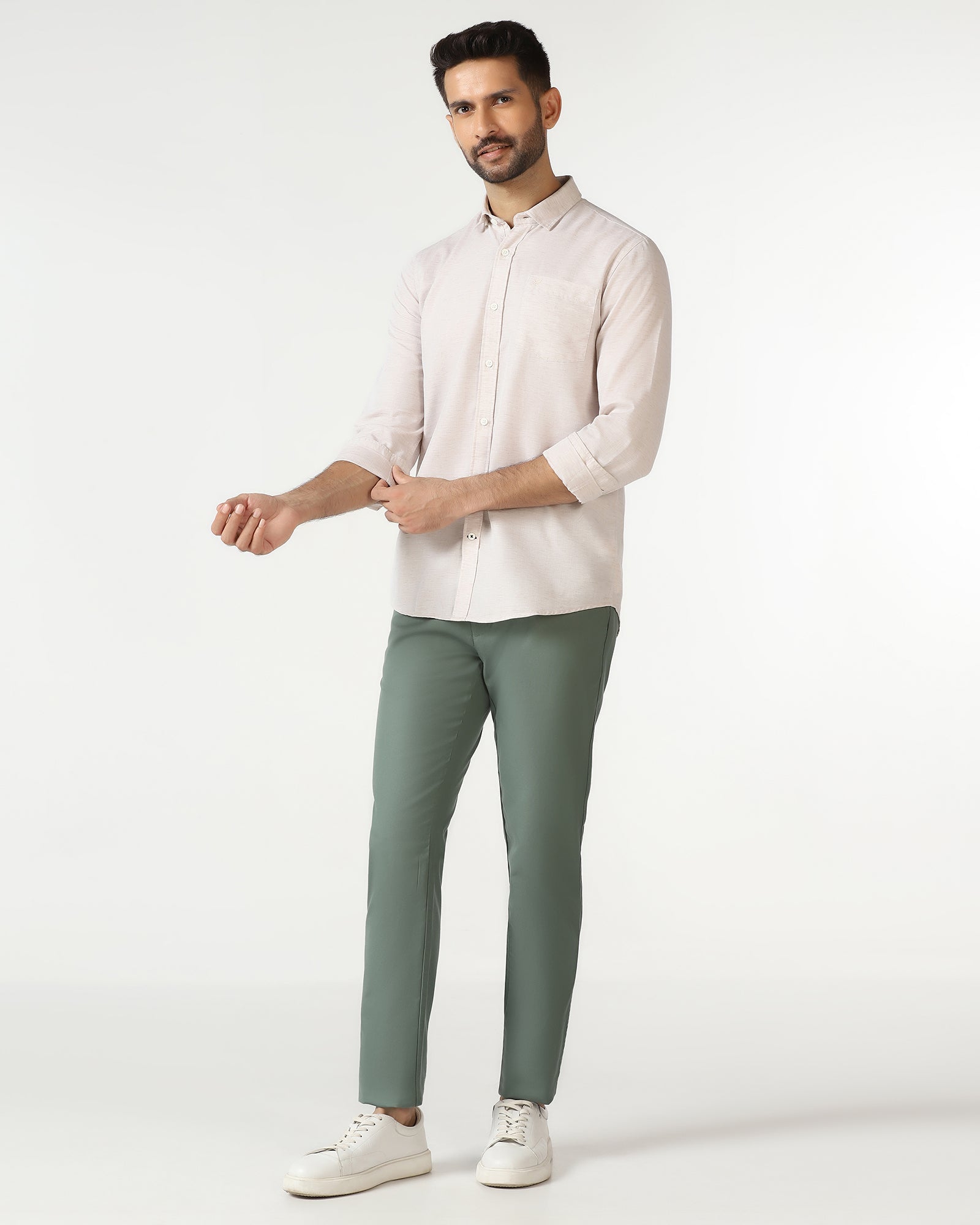 Casual Beige Solid Shirt - Josko