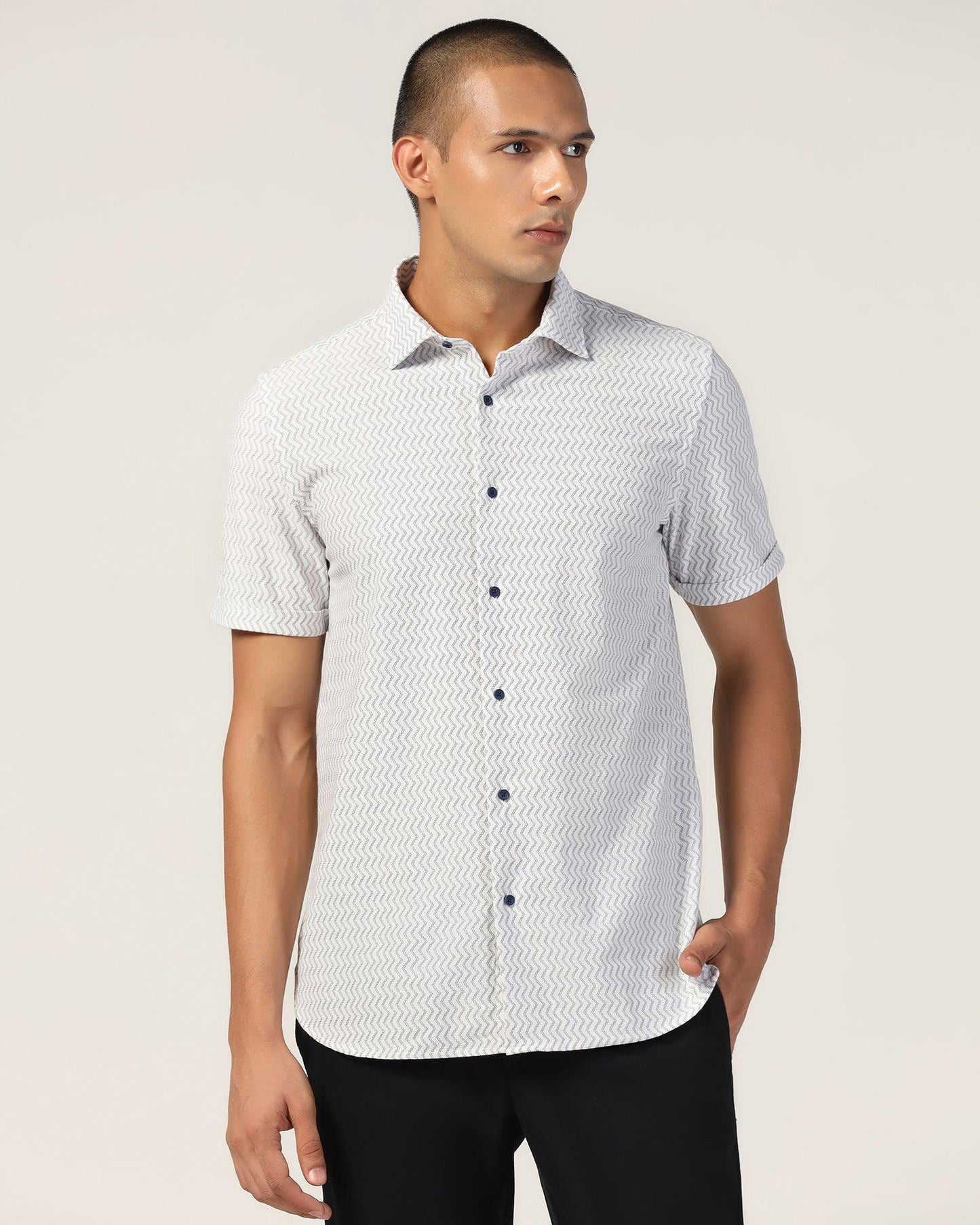 Casual Half Sleeve Black Jacquard Shirt - Shaolin