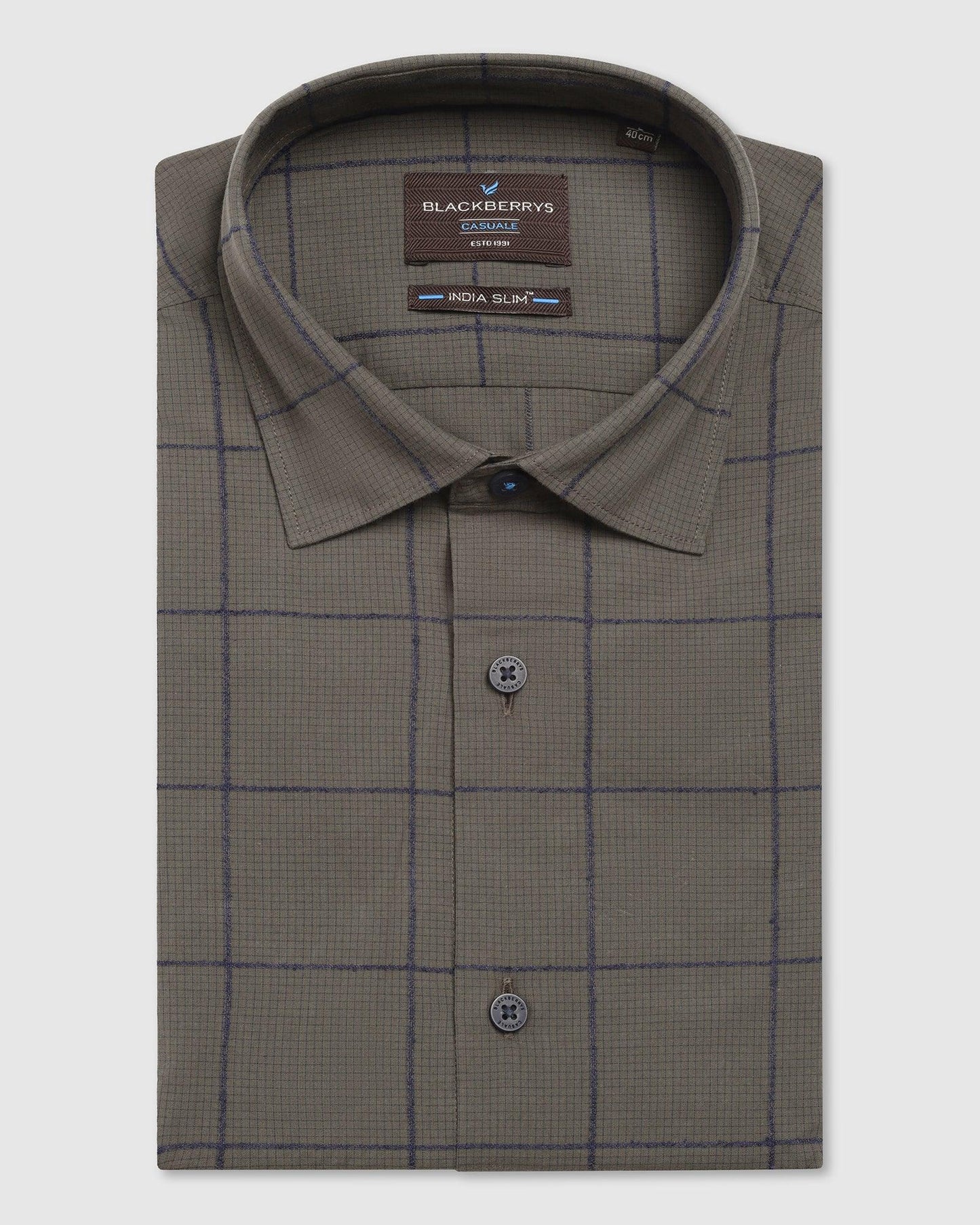 Casual Dark Olive Check Shirt - Enzo