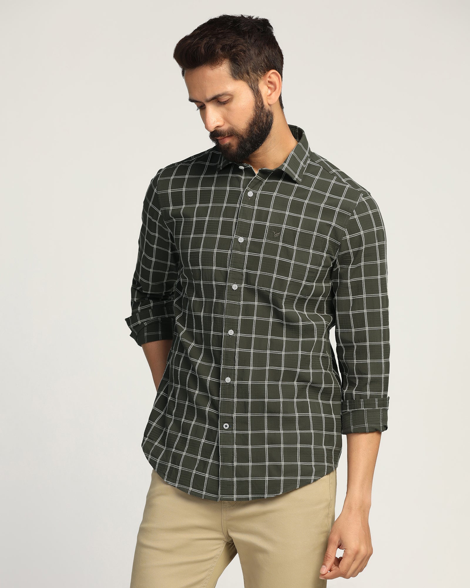 Casual Green Check Shirt - Josen