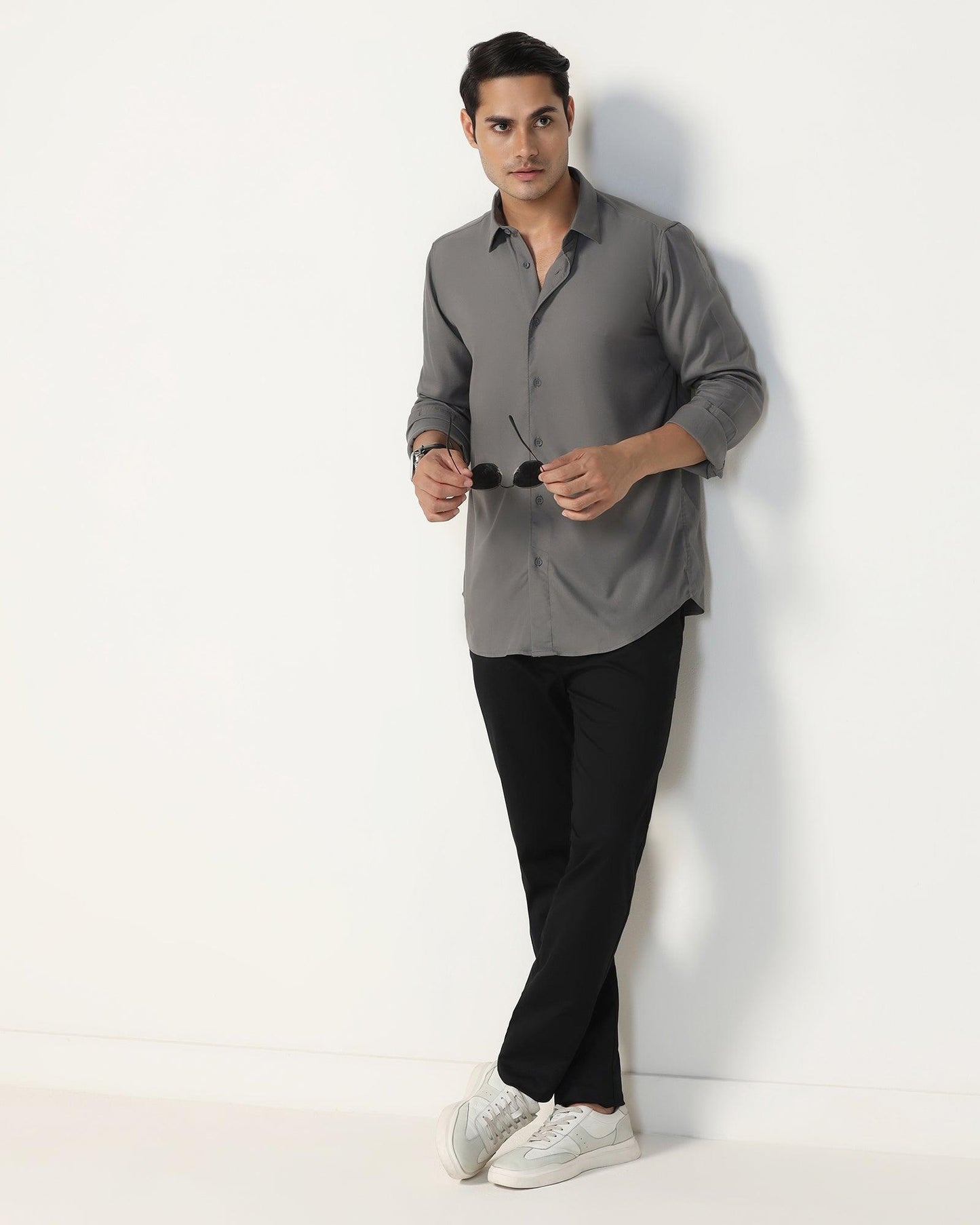 Casual Grey Solid Shirt - Gerald