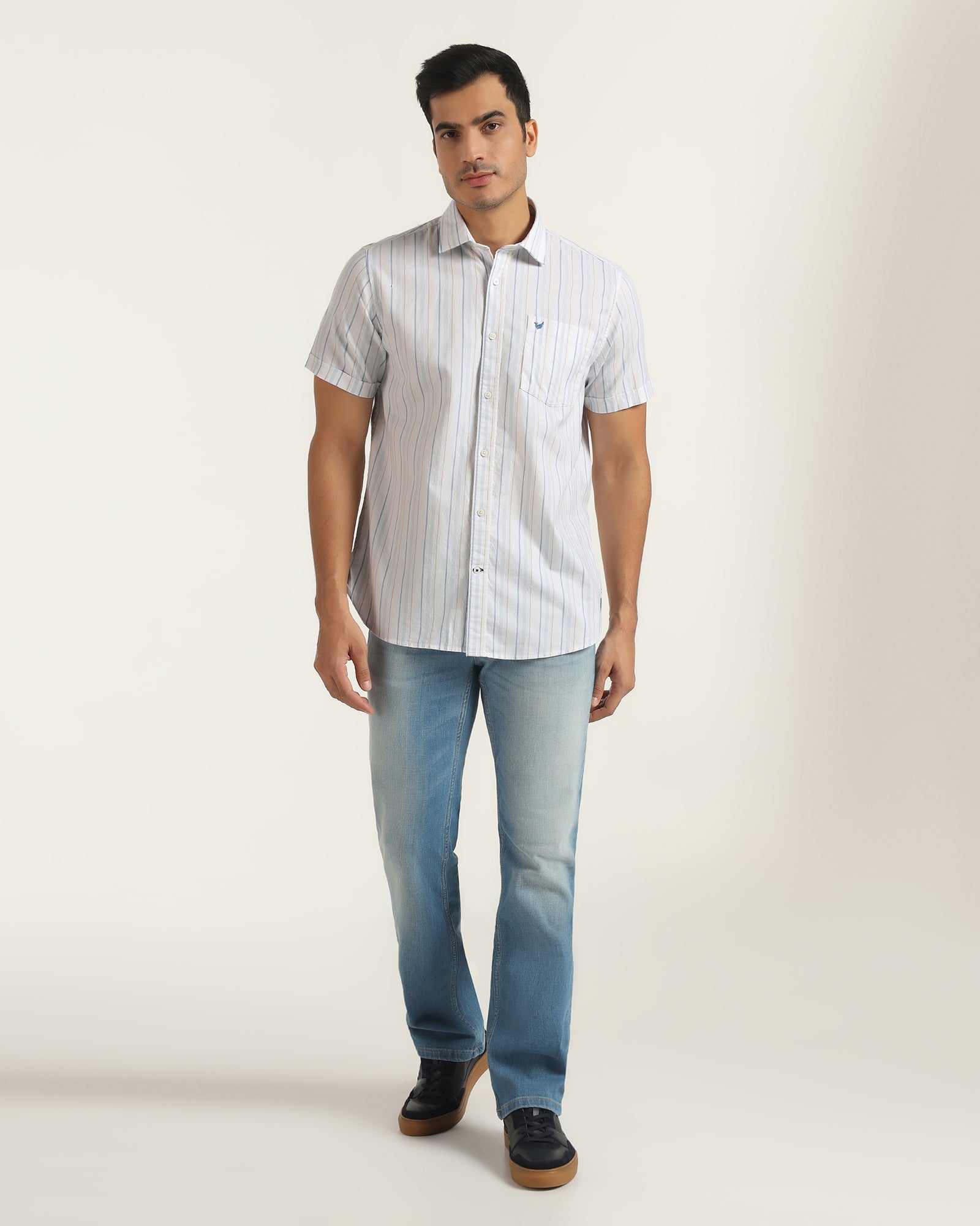 Casual Half Sleeve Blue Stripe Shirt - Masami