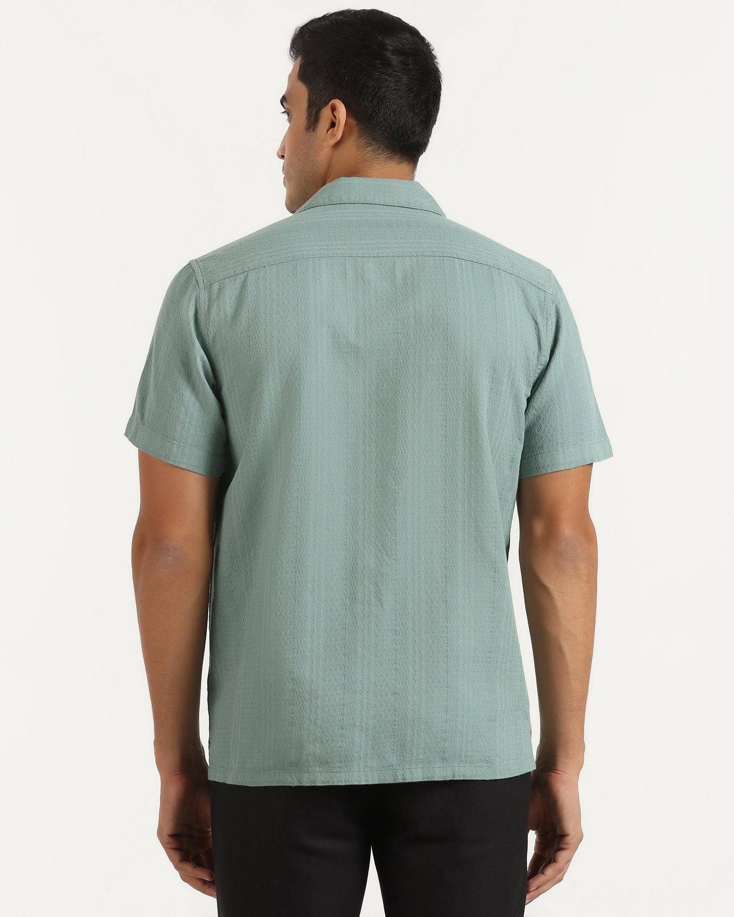 Casual Half Sleeve Green Textured Shirt - Elister