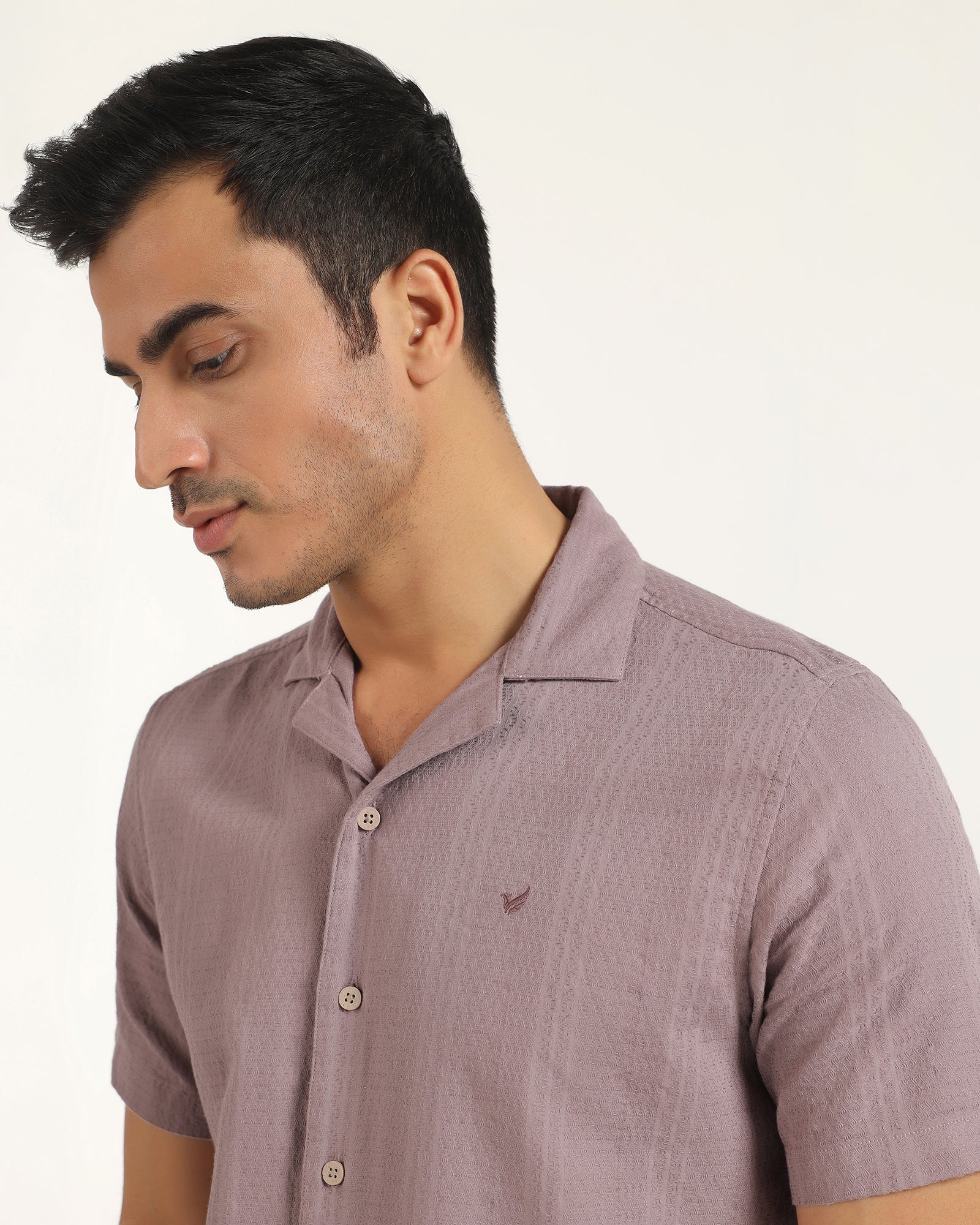 Casual Half Sleeve Pink Textured Shirt - Elister