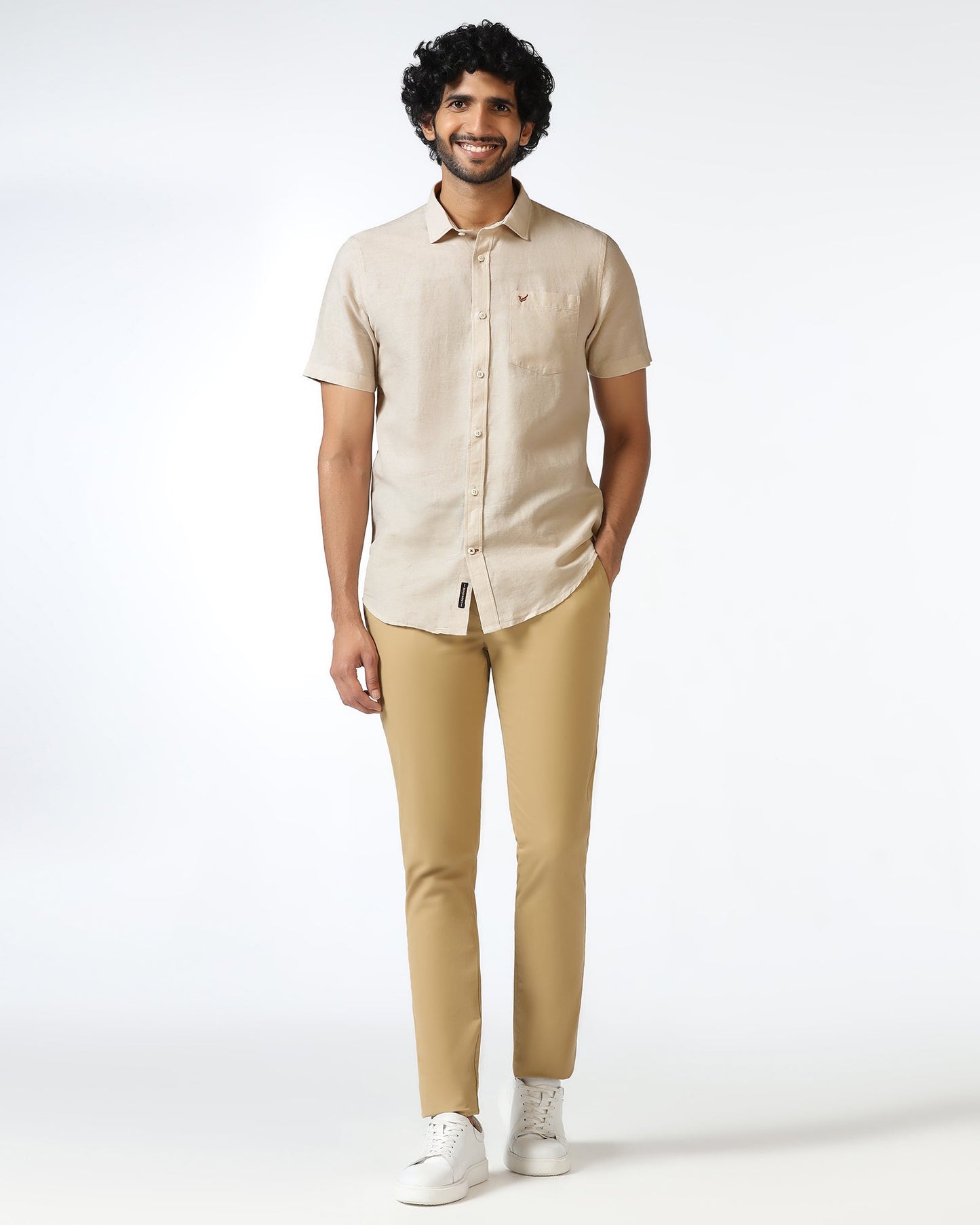 Natural Linen Solid Shirt - Salmon