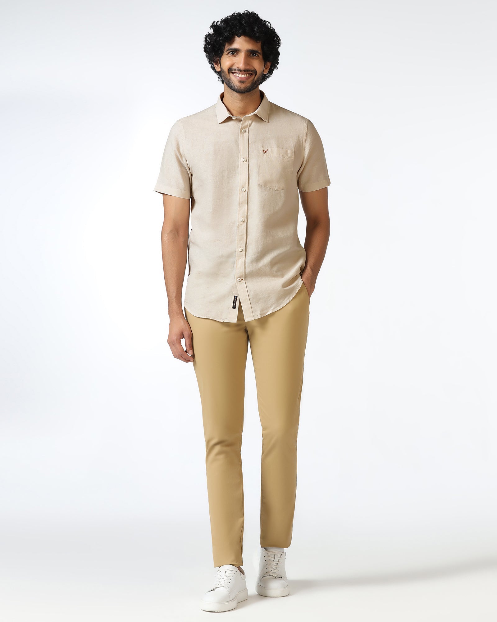 Natural Linen Solid Shirt - Salmon