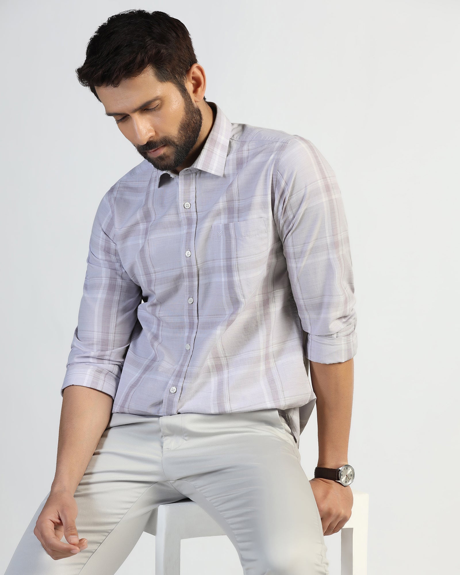 Casual Purple Check Shirt - Revon