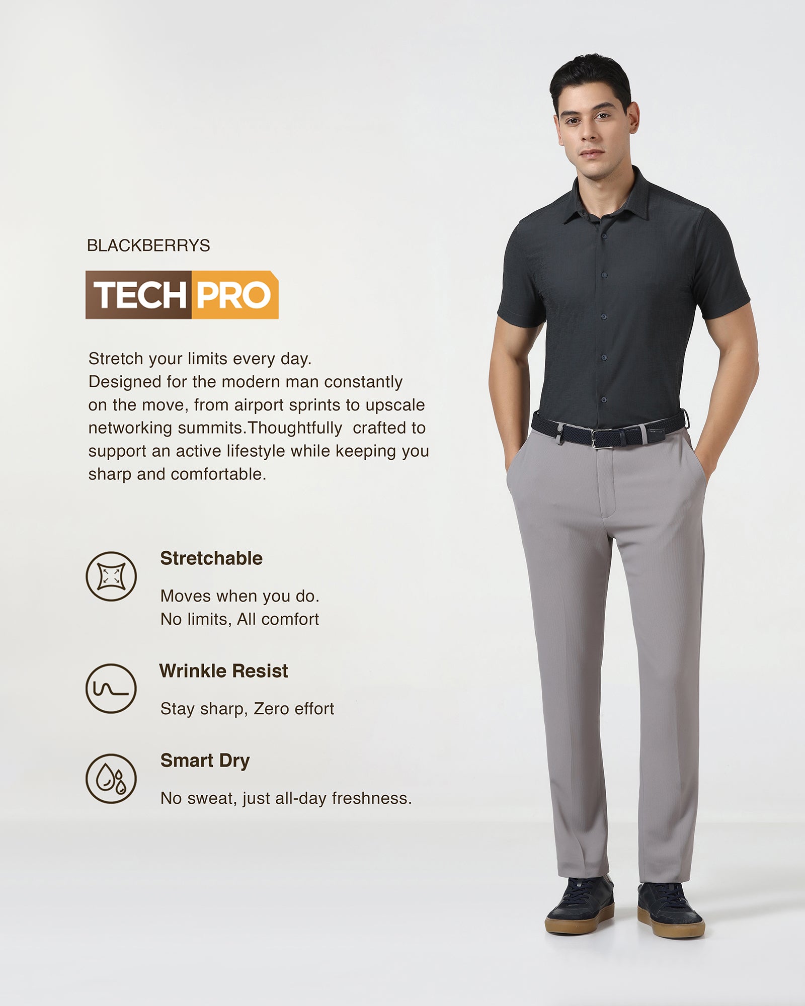 Charcoal Half Sleeve TechPro Jacquard Shirt - Cruise