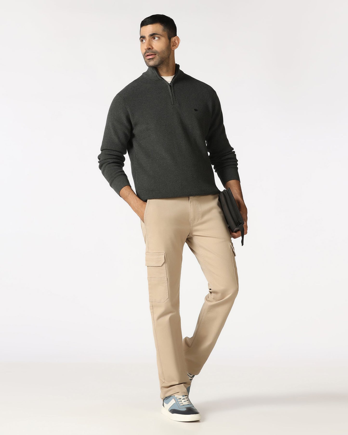Charcoal High Neck Jacquard Sweatshirt - Price