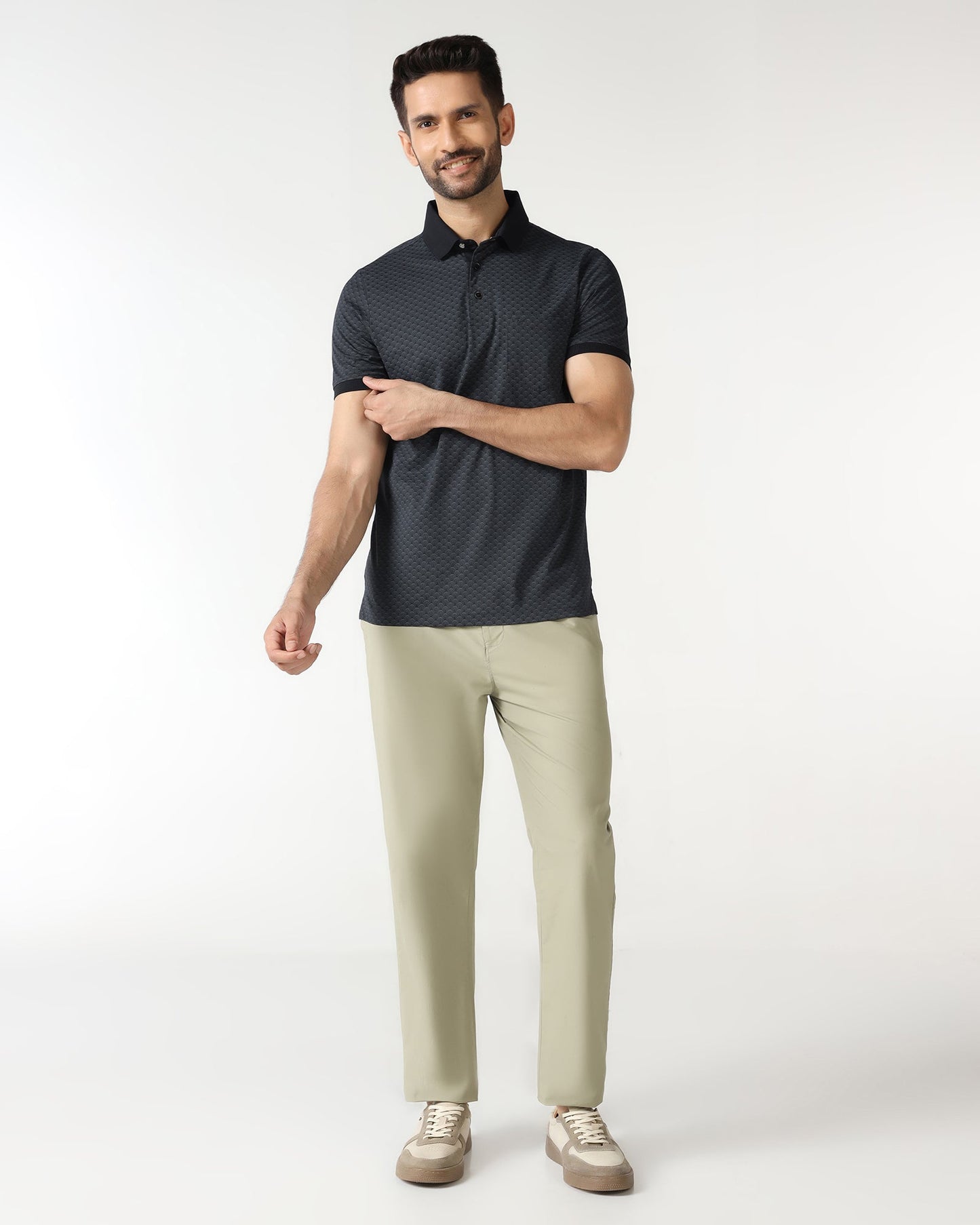 Charcoal Abstract Print Polo - Deco