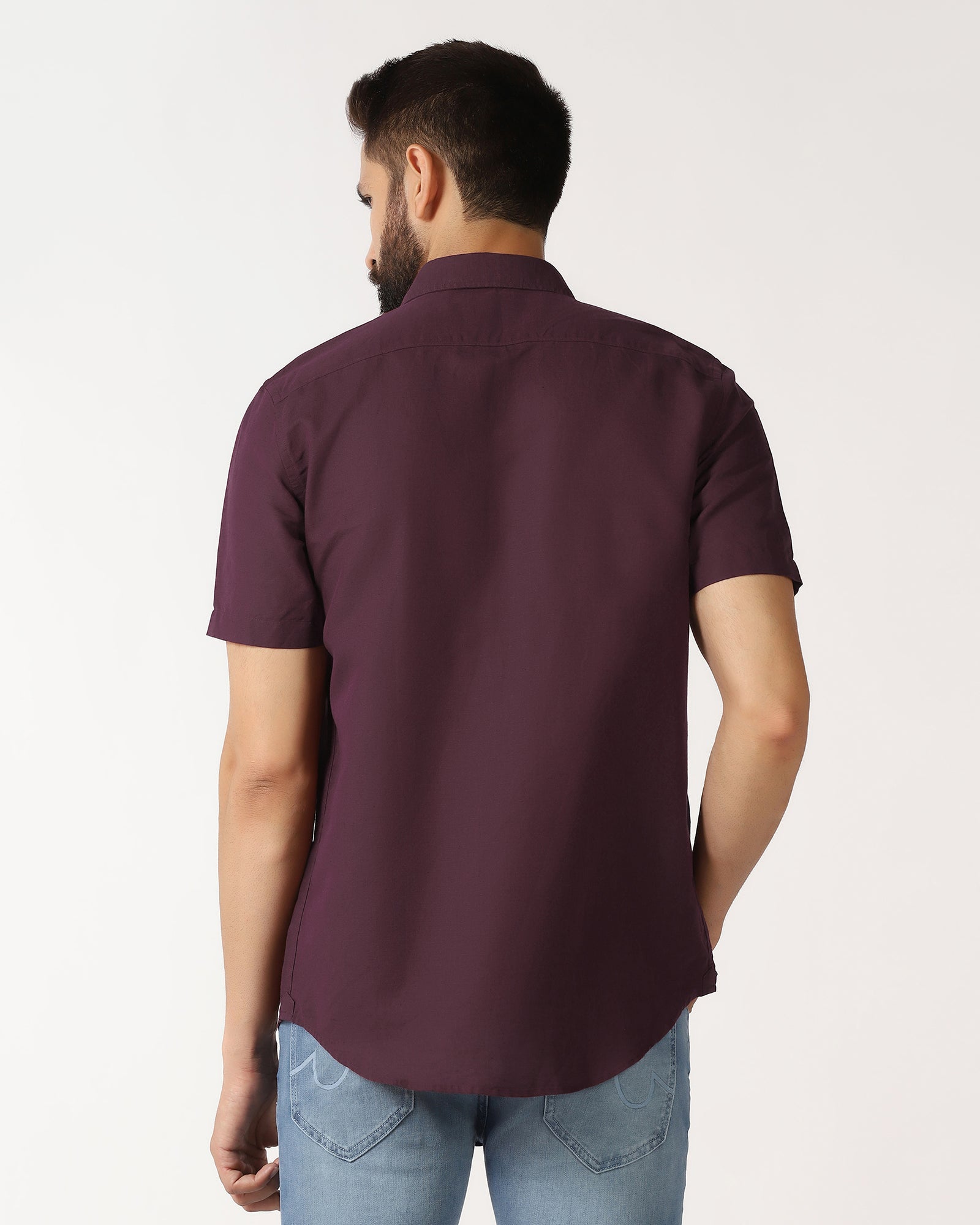 Cherry Lacquer Half Sleeve Linen Solid Shirt - Salmon