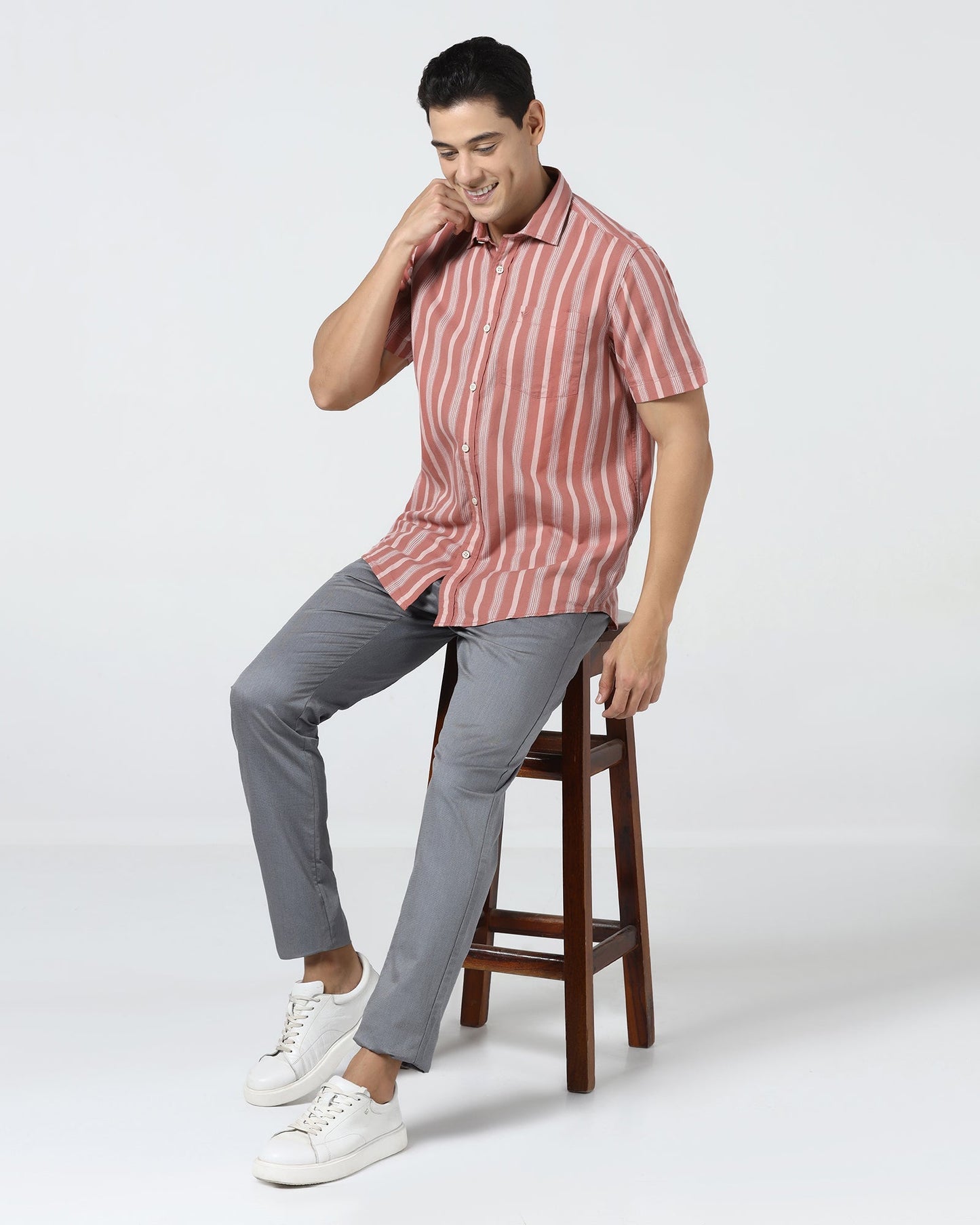 Coral Half Sleeve Stripe Shirt - Mantus