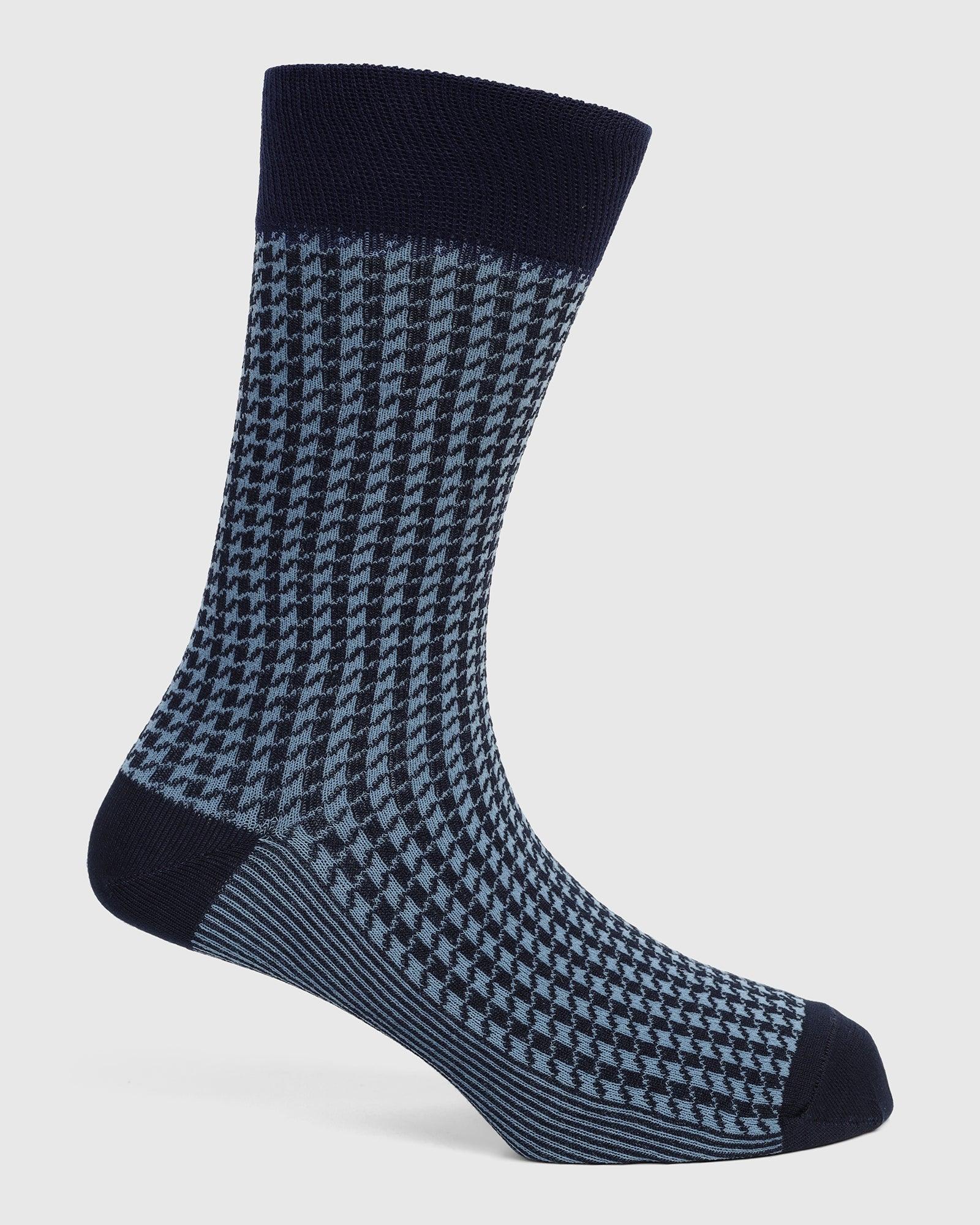 Cotton Blue Knitted Socks - Tesla