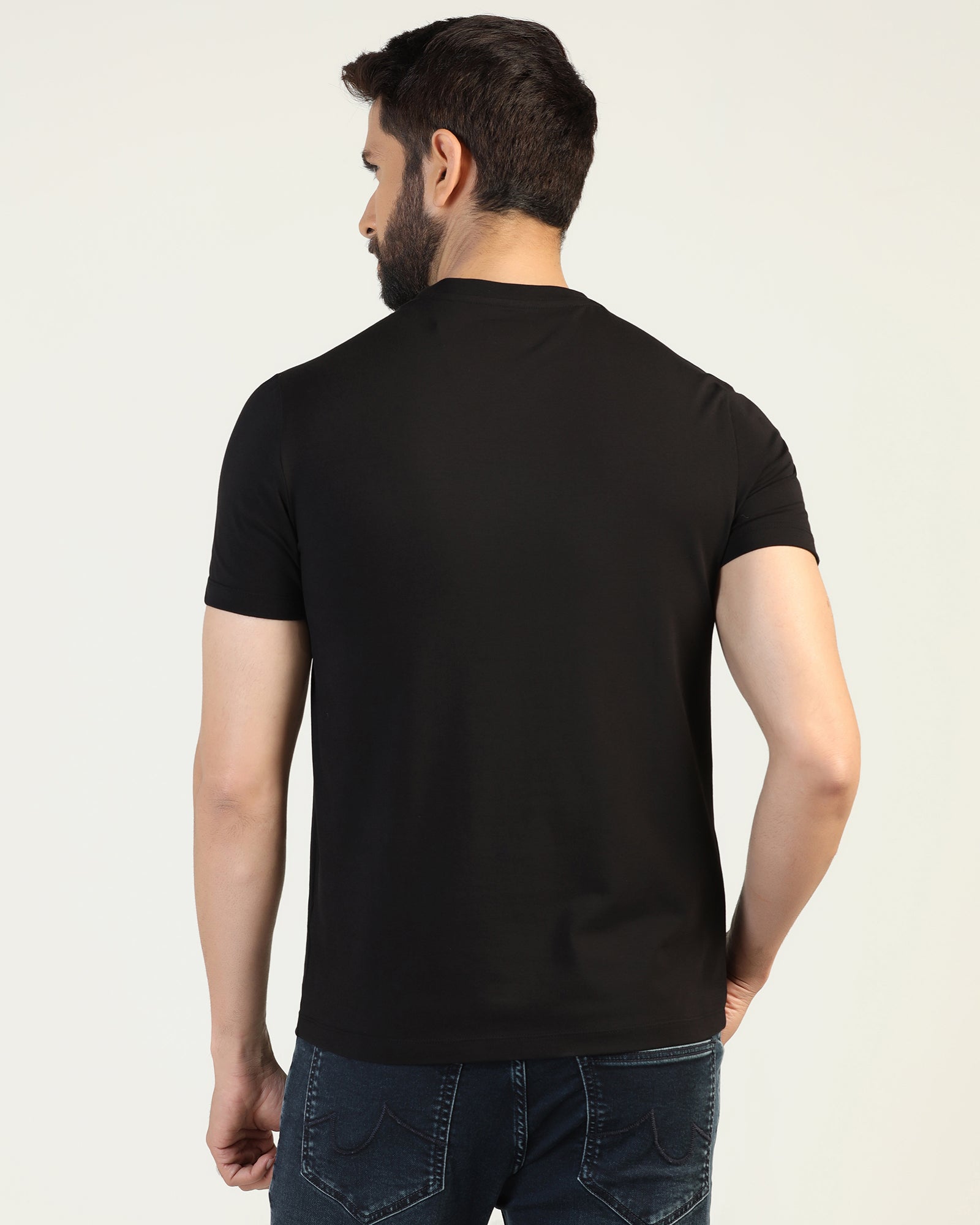 Crew Neck Black Printed T-Shirt - Badger