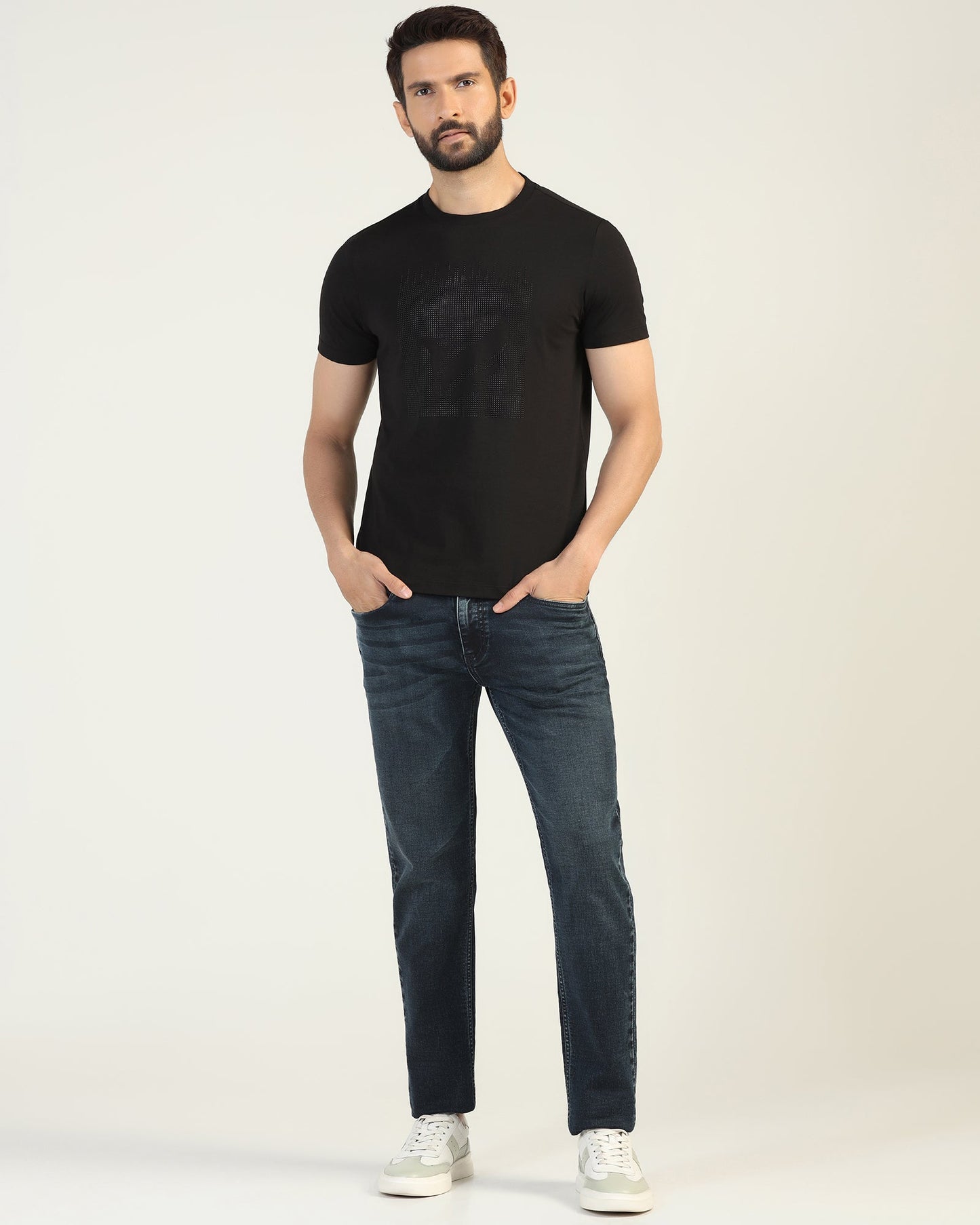 Crew Neck Black Printed T-Shirt - Badger