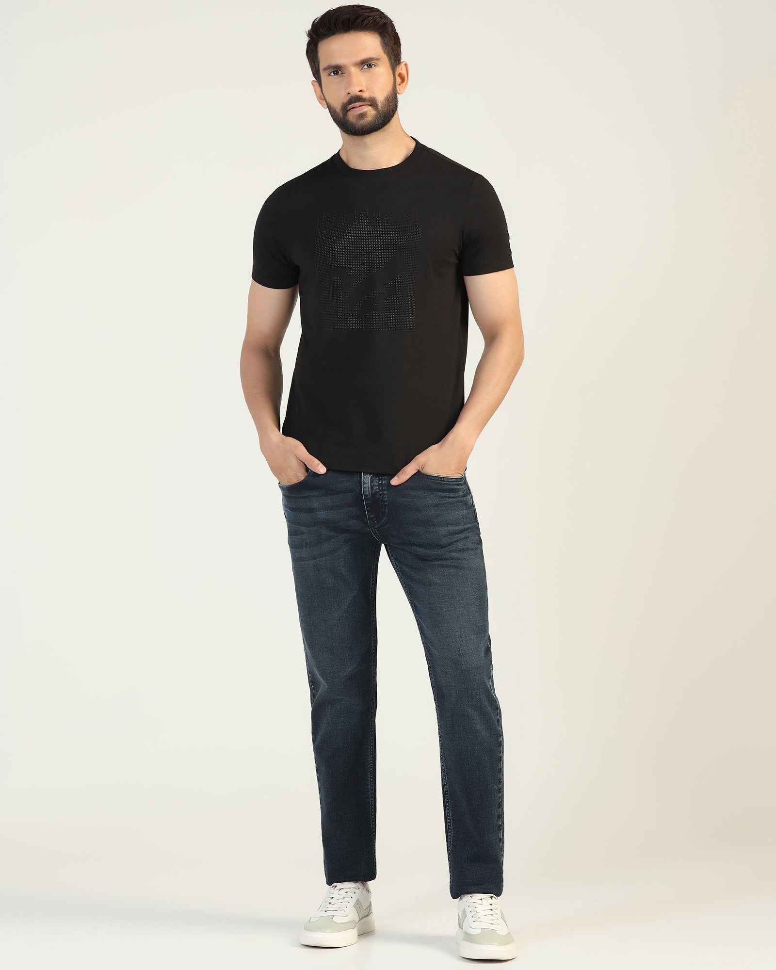 Crew Neck Black Printed T-Shirt - Badger