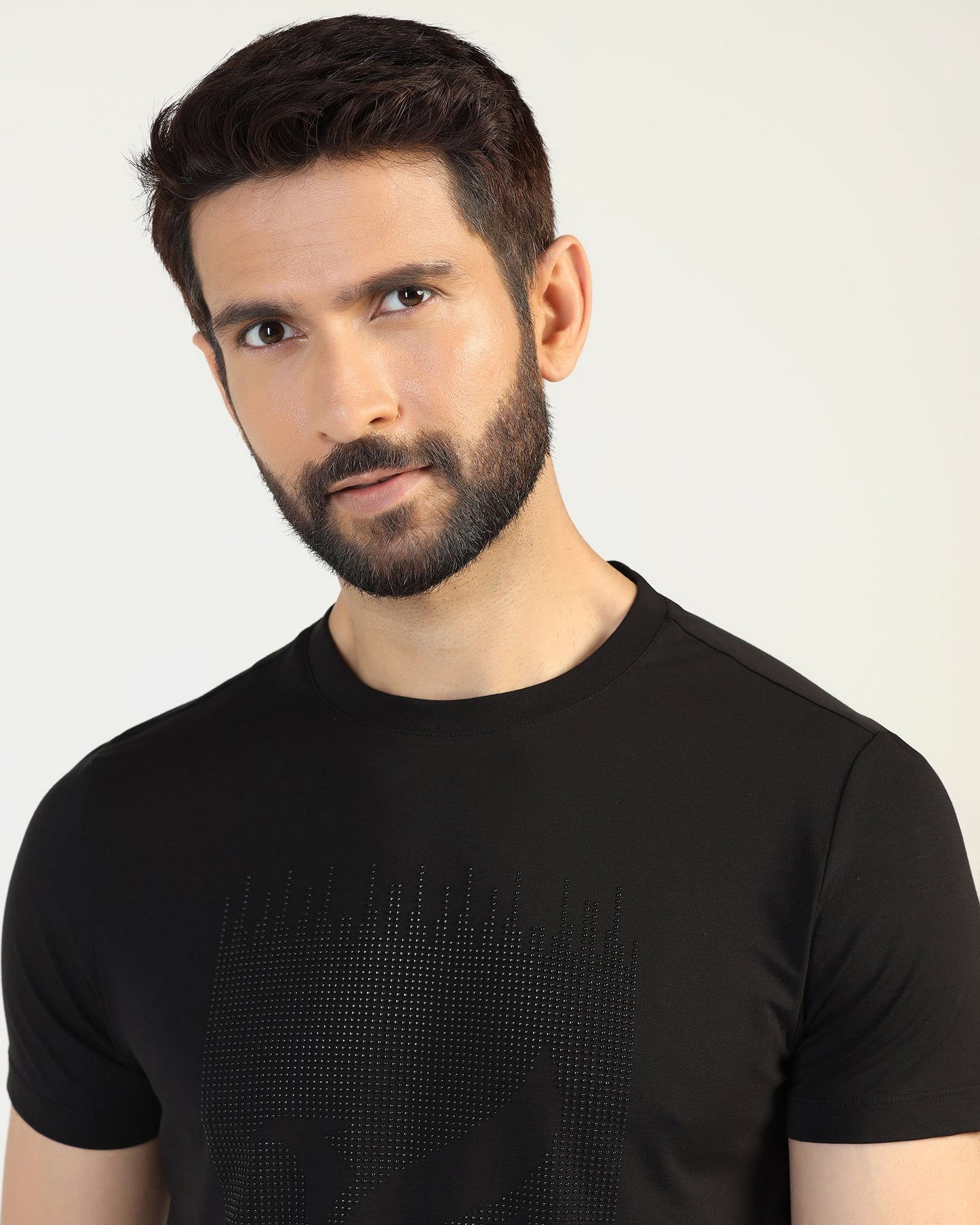 Crew Neck Black Printed T-Shirt - Badger